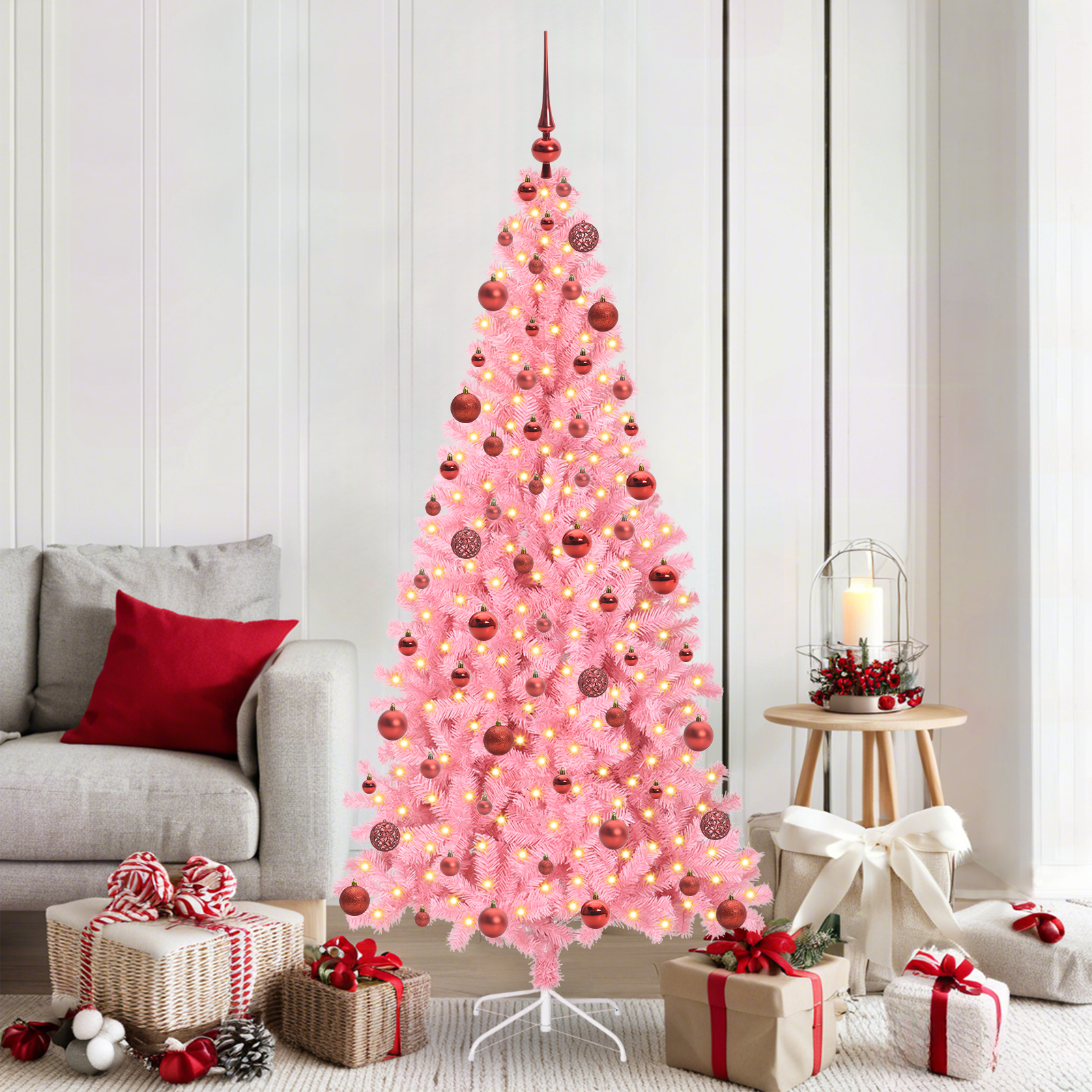 Kalėdų eglutė PINE BOREAL, su 300 LED stovu Rožinė 180 cm.