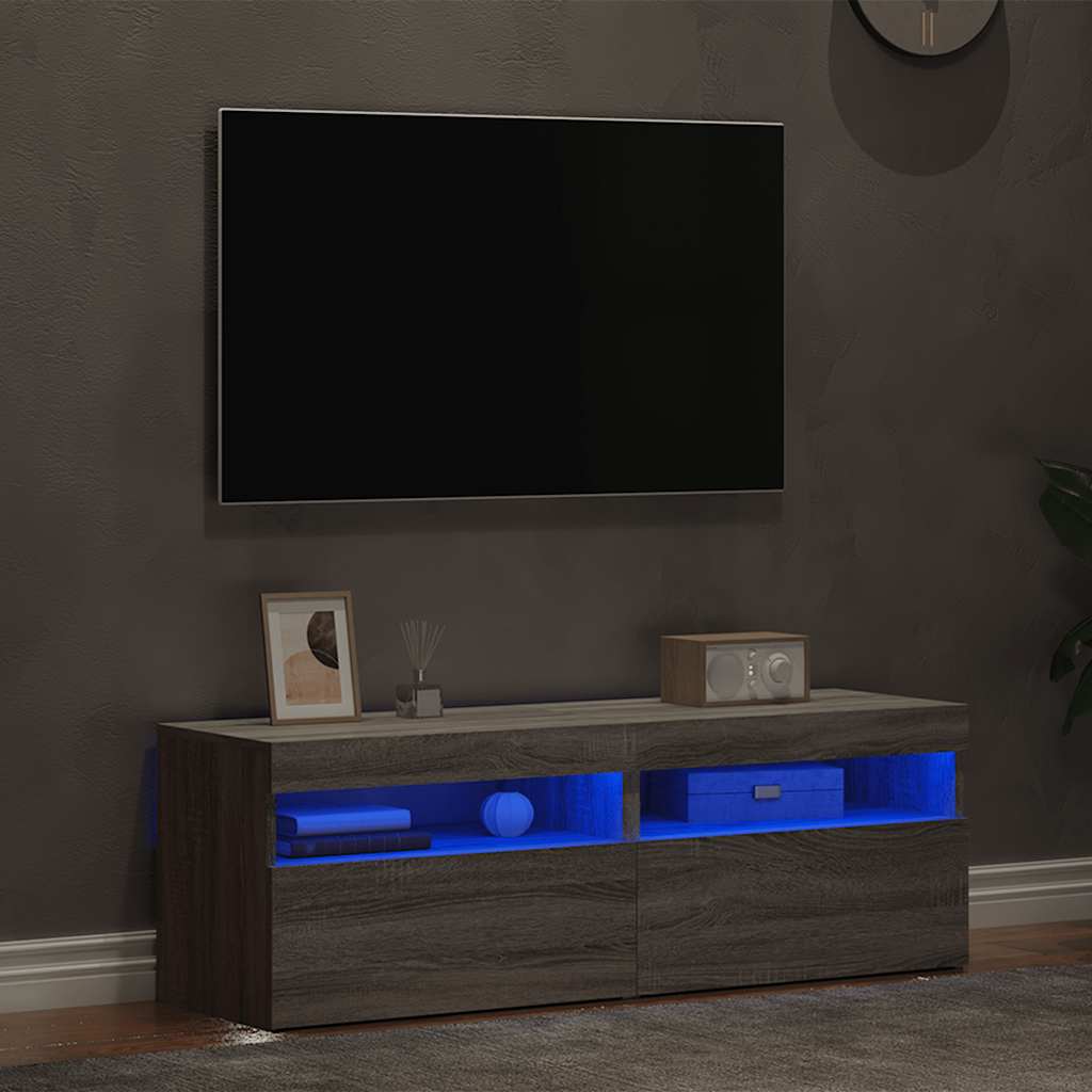 TV spintelės su LED, 2vnt., pilkos ąžuolo, 60x35x40cm