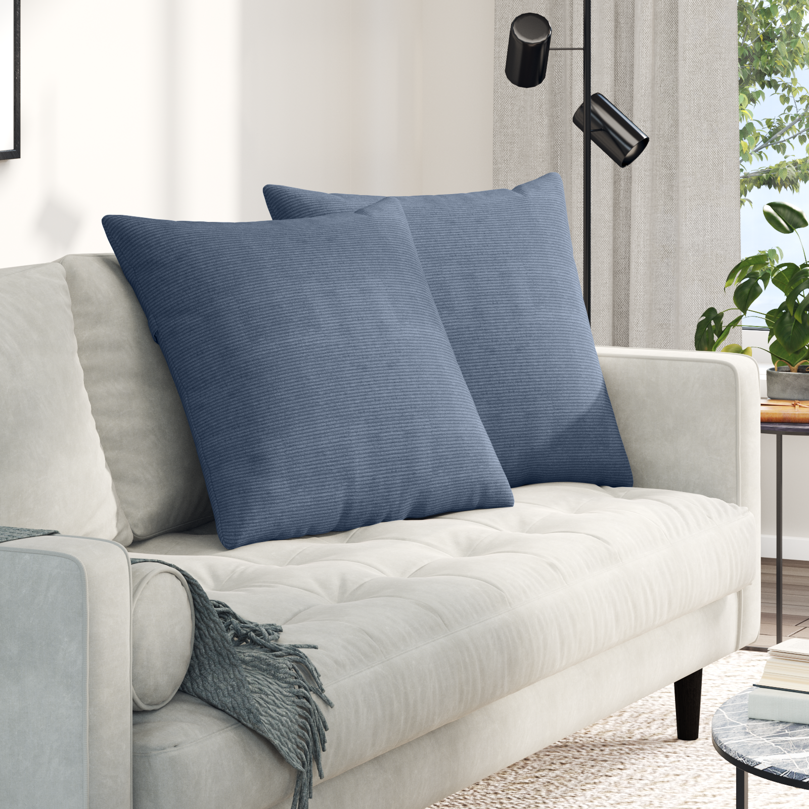 Sofa Pagalvės 2 pcs Mėlyna 80 x 80 cm Kordūrinis audinys