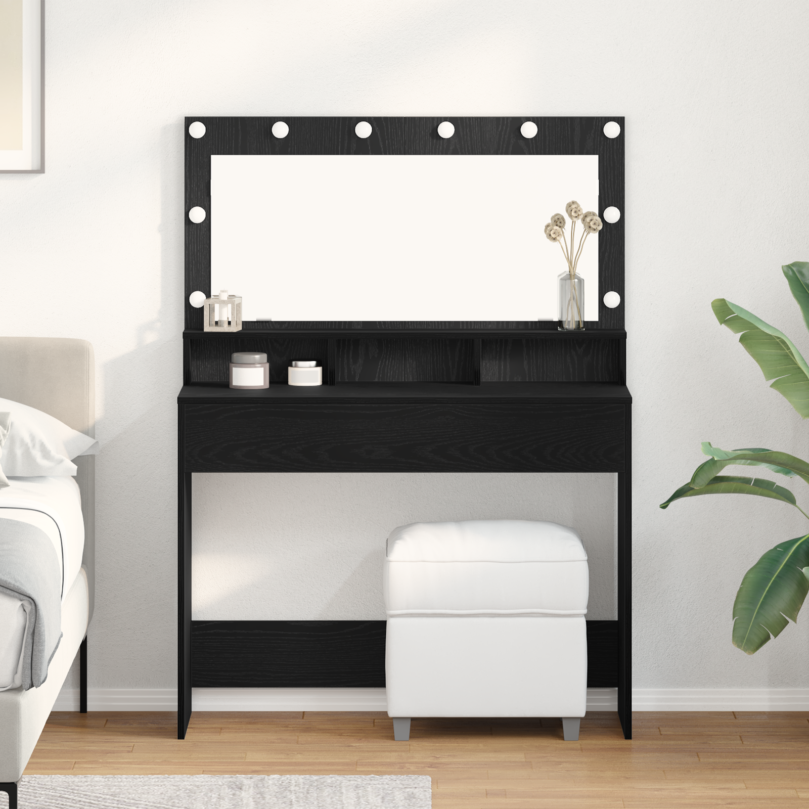 Tualetes galdiņš ar plauktu melns ozols 100 x 41 x 135 cm