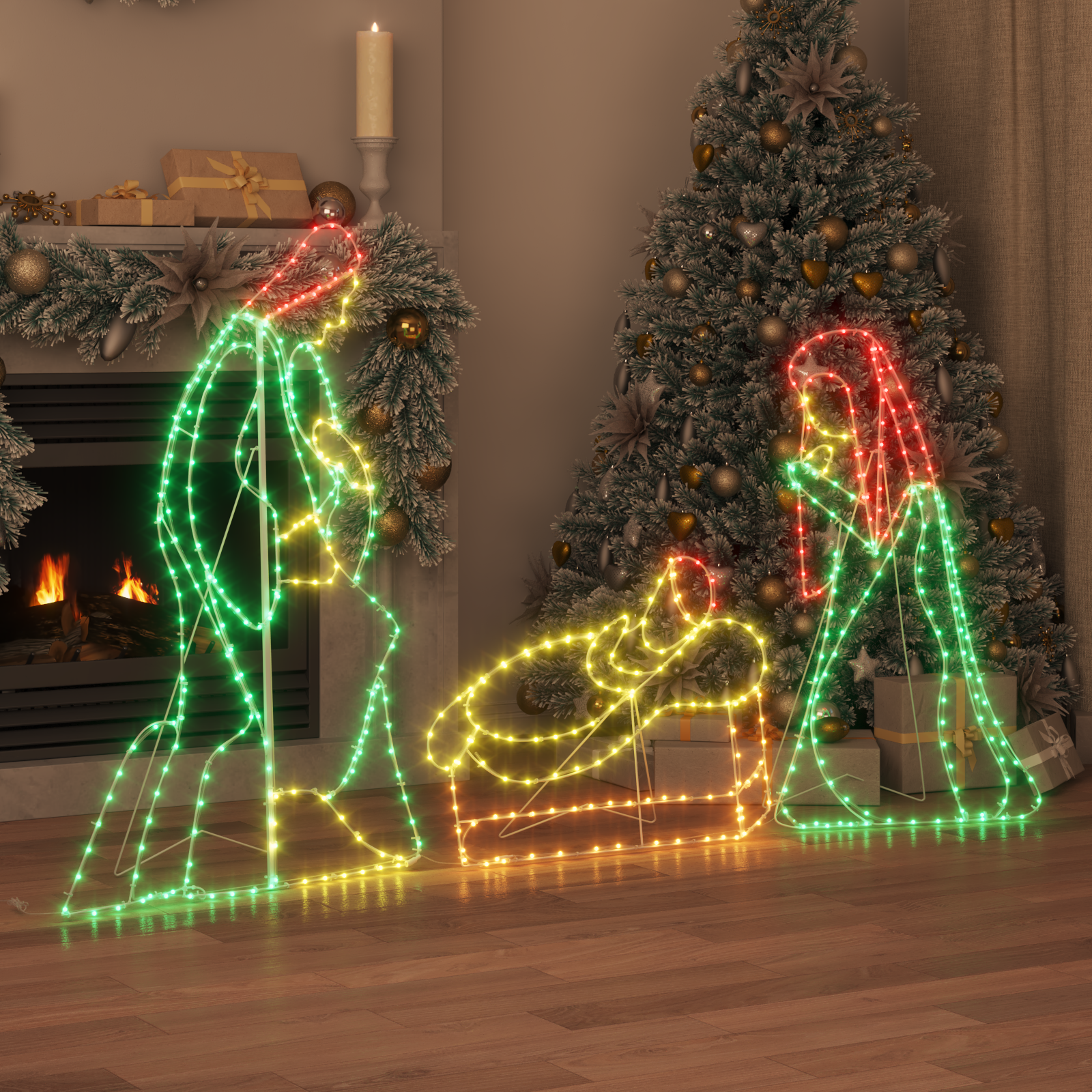 Apšviesta Kūčių scena su 550 LED Įvairiaspalvis 112 x 72 cm PVC