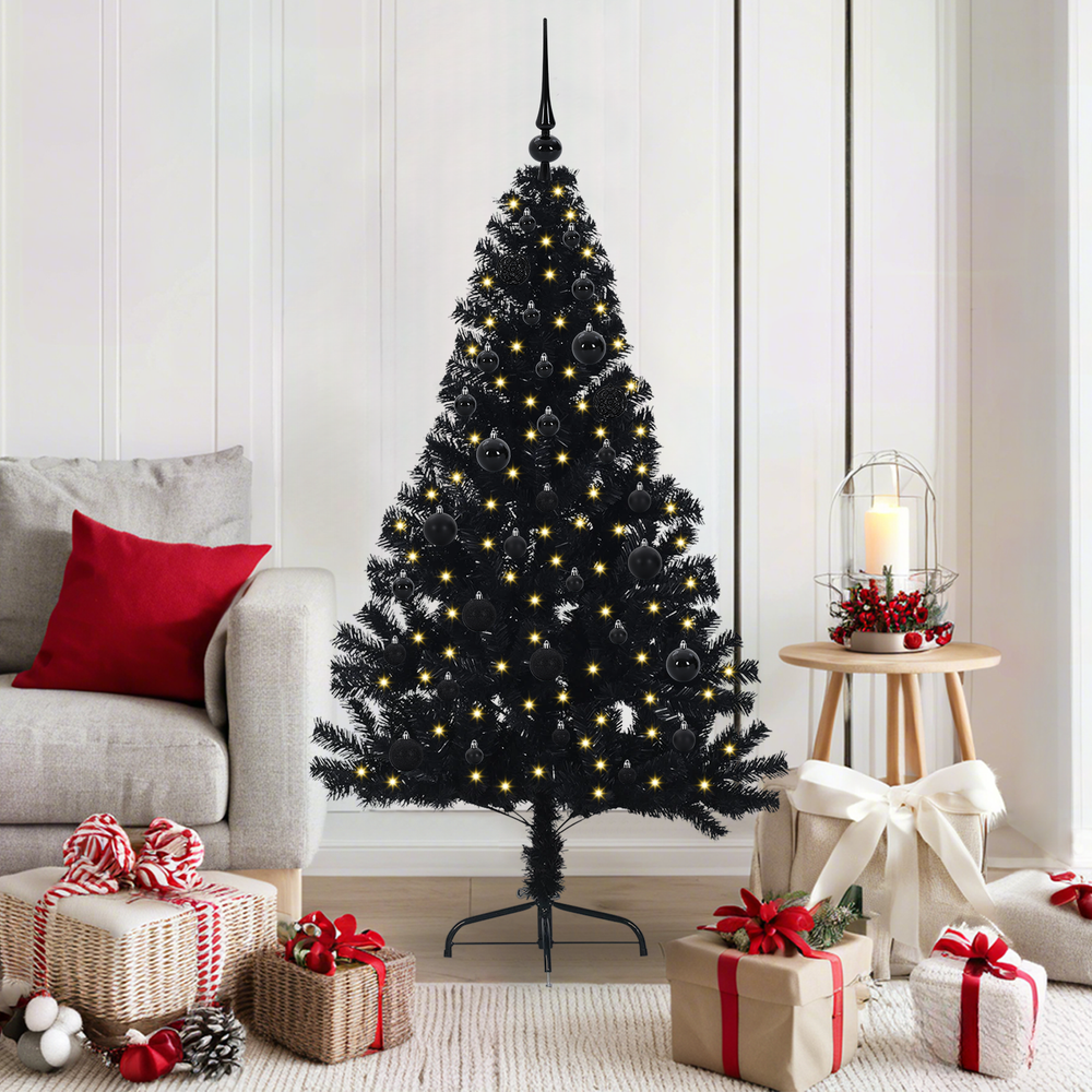Artificial Pre-Lit Christmas Tree Black 150 cm PVC