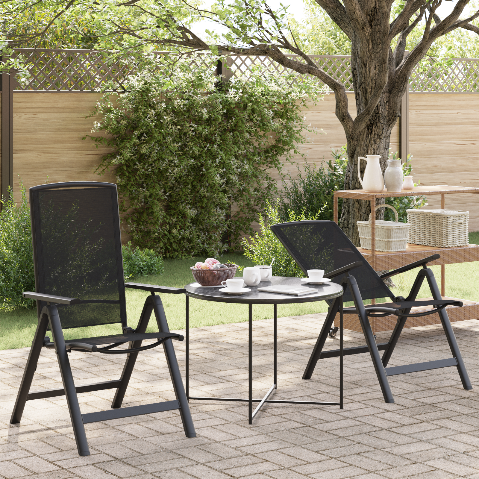 Sulankstomos sodo kėdės 2 pcs Juoda 58 x 71 x 112 cm