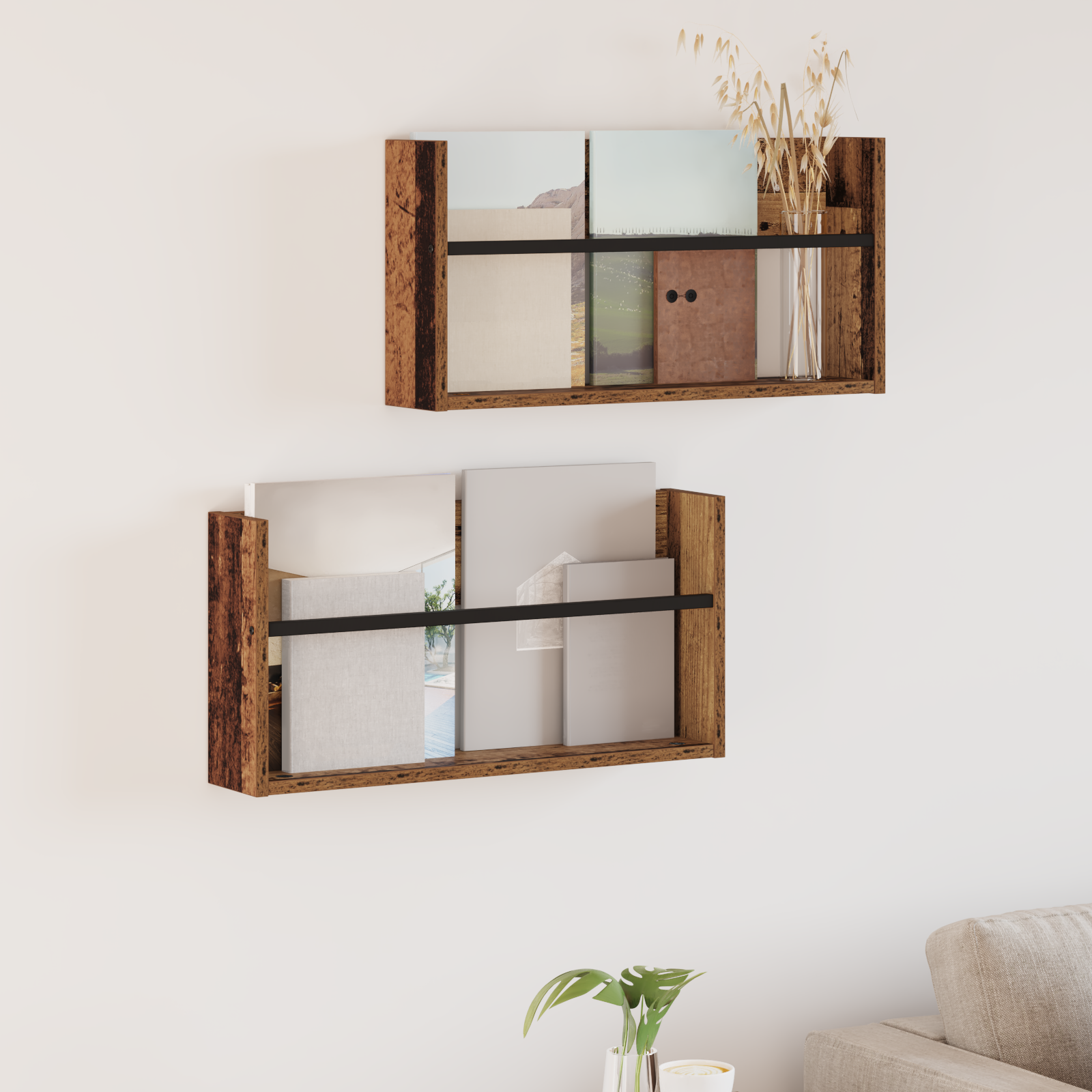 Žurnalų stovas su lentyna 2 pcs Senas medis 60 x 12 x 30 cm