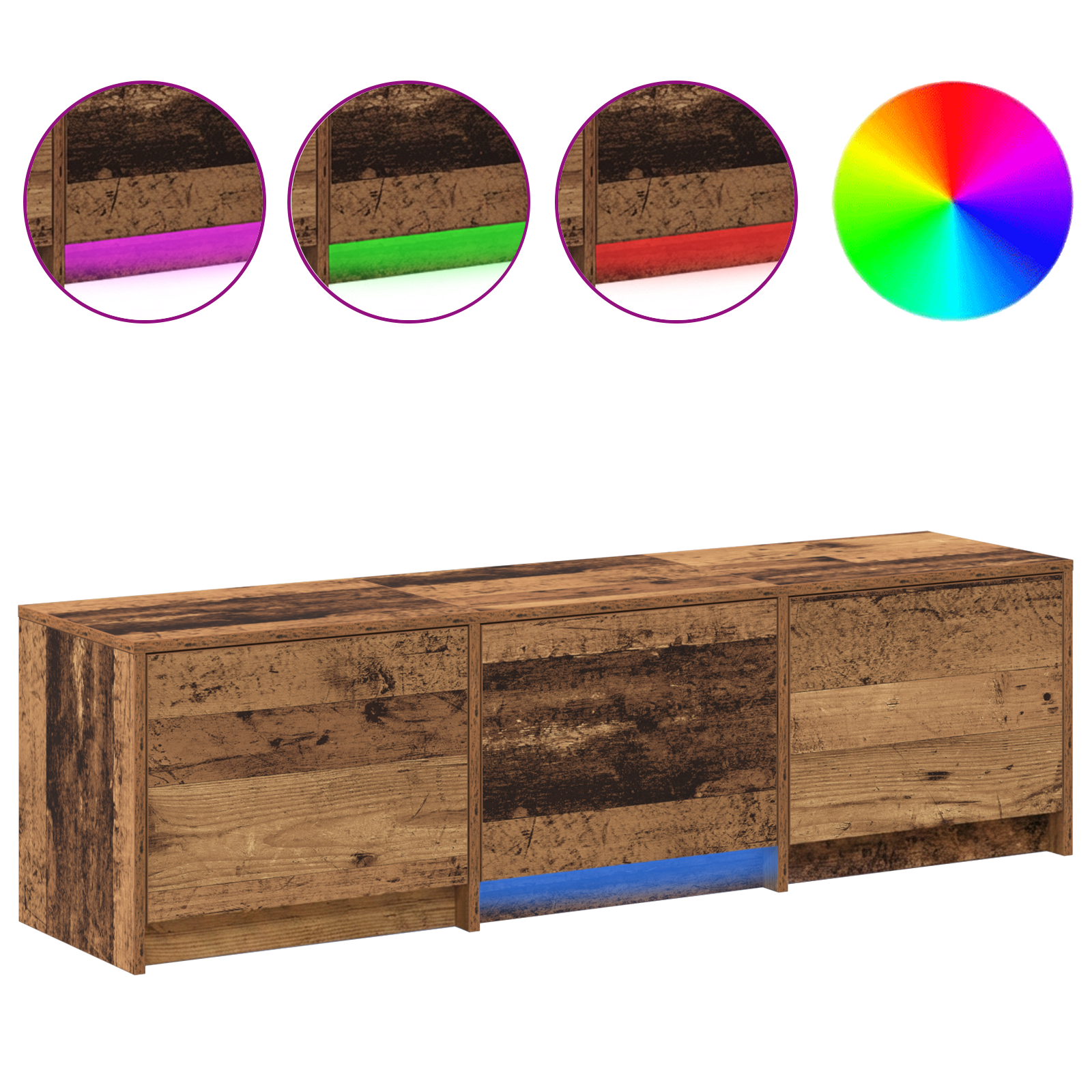 TV spinta su LED su stalčių Senovinis medis 140 x 34 x 40 cm