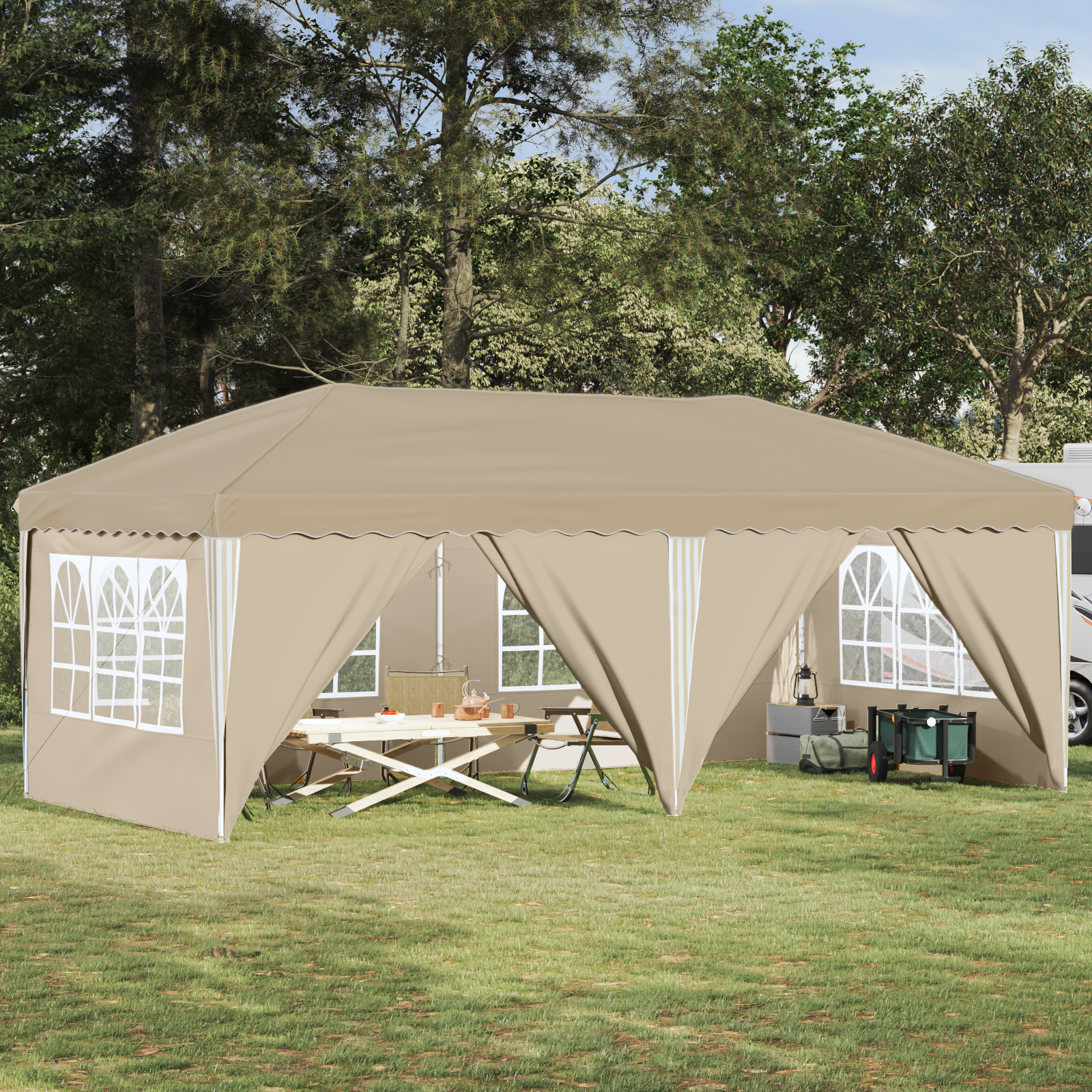 Pop-up svētku telts 575 x 288 x 245 cm krēmkrāsa