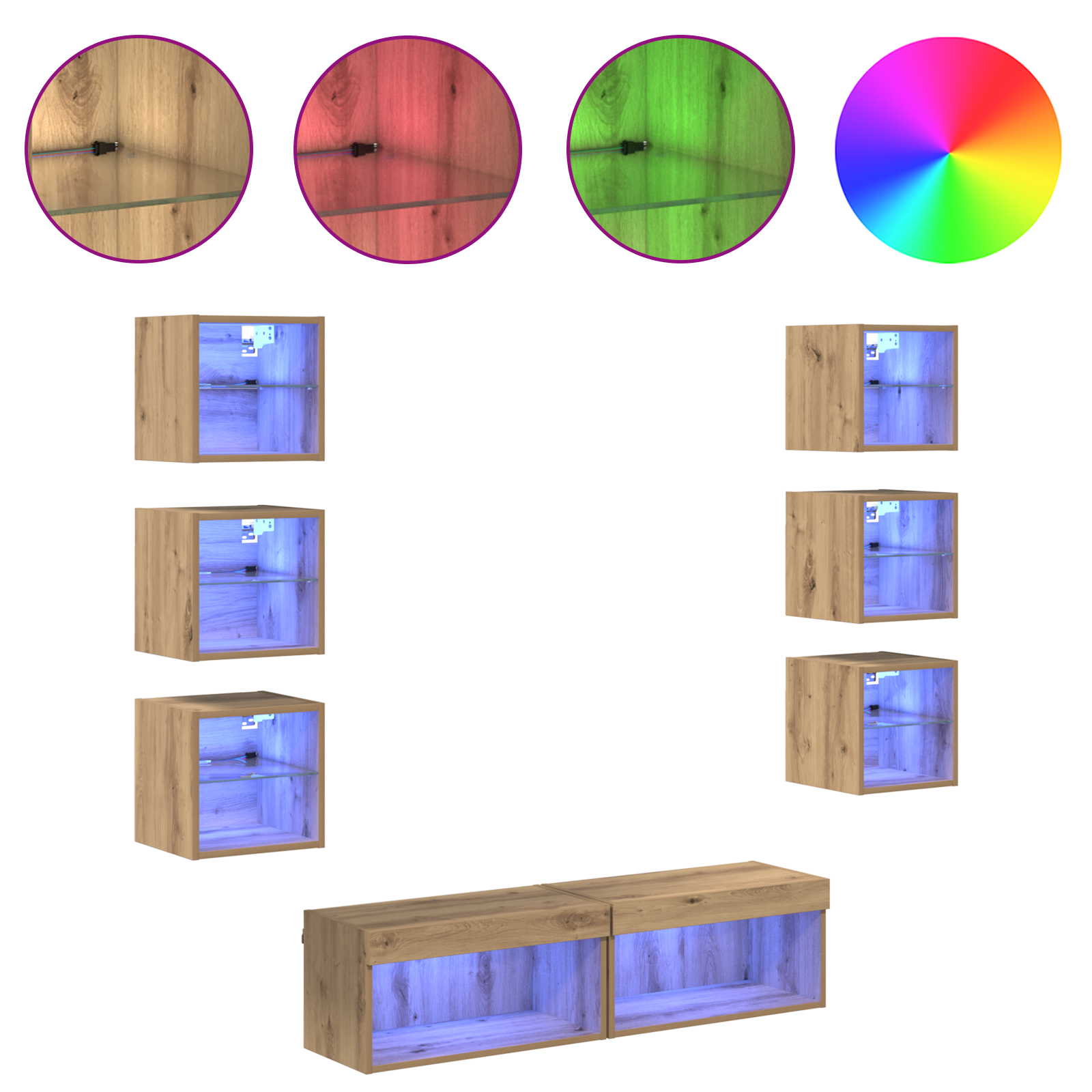 TV cabinet 8 pcs Artisan oak Glass