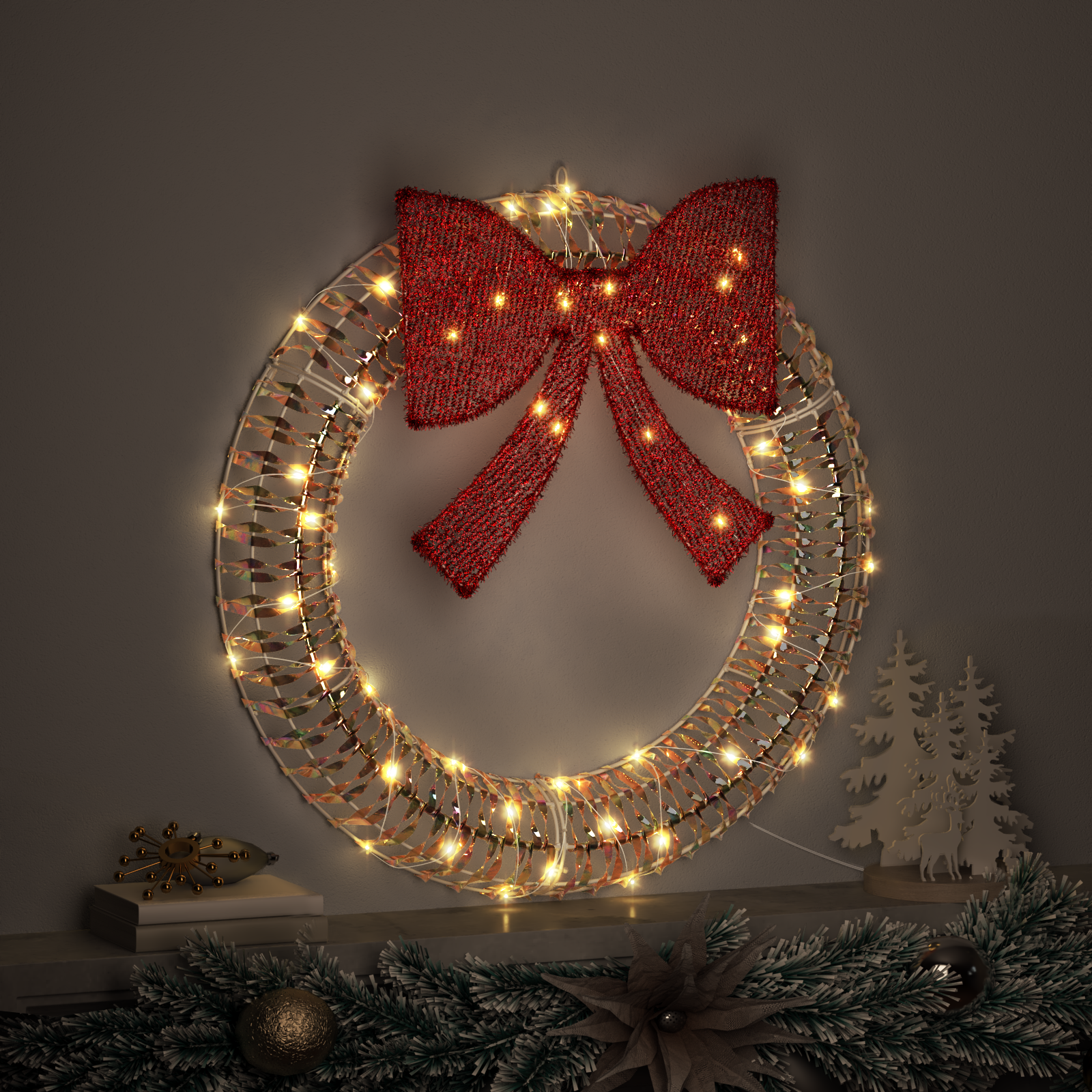 Vainikas su 60 LED Šilta balta 75 cm PET