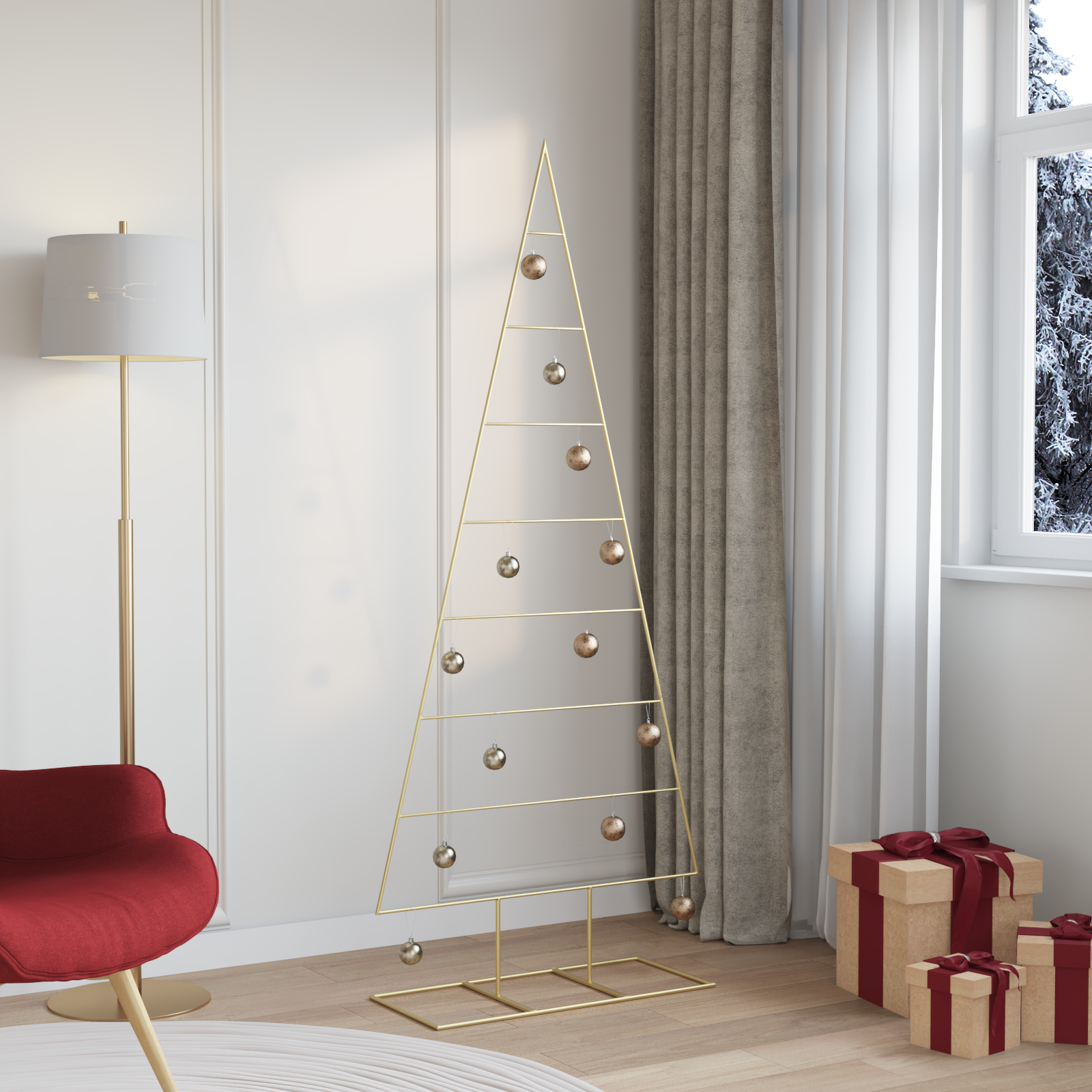 Metal Christmas Tree HOLLOW MOON, stand Gold 180 cm.