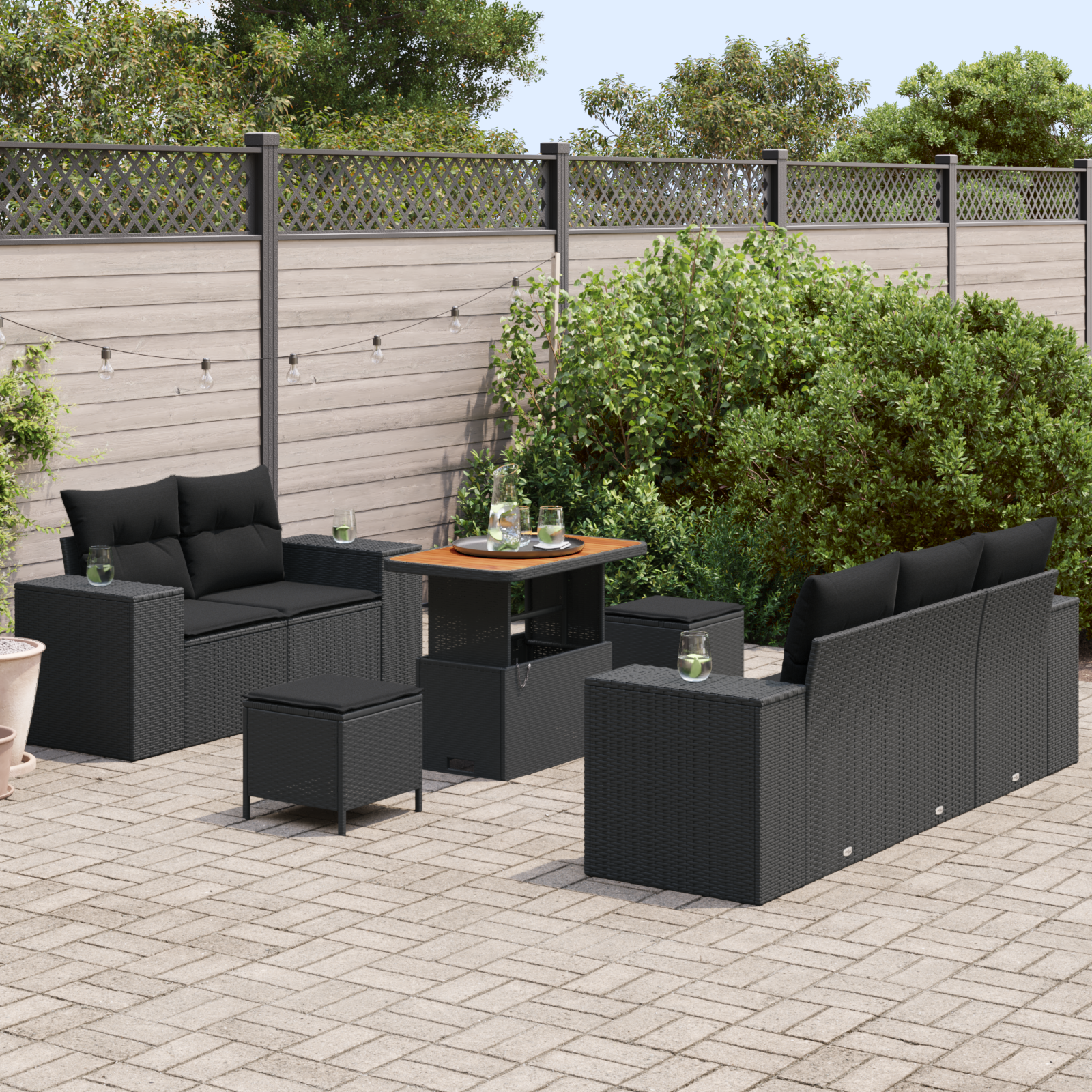 Sodo Sofų Rinkinys su pagalve 8 pcs Juoda 90 x 55 x 71 cm