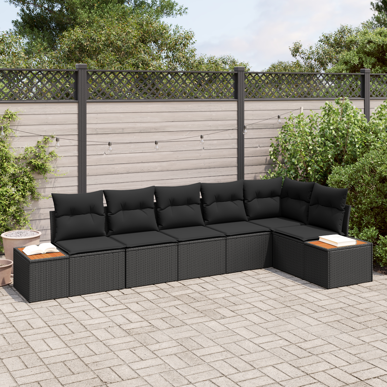 6 dalių sodo sofa rinkinys su pagalvėmis Juoda poli ratanas acacija