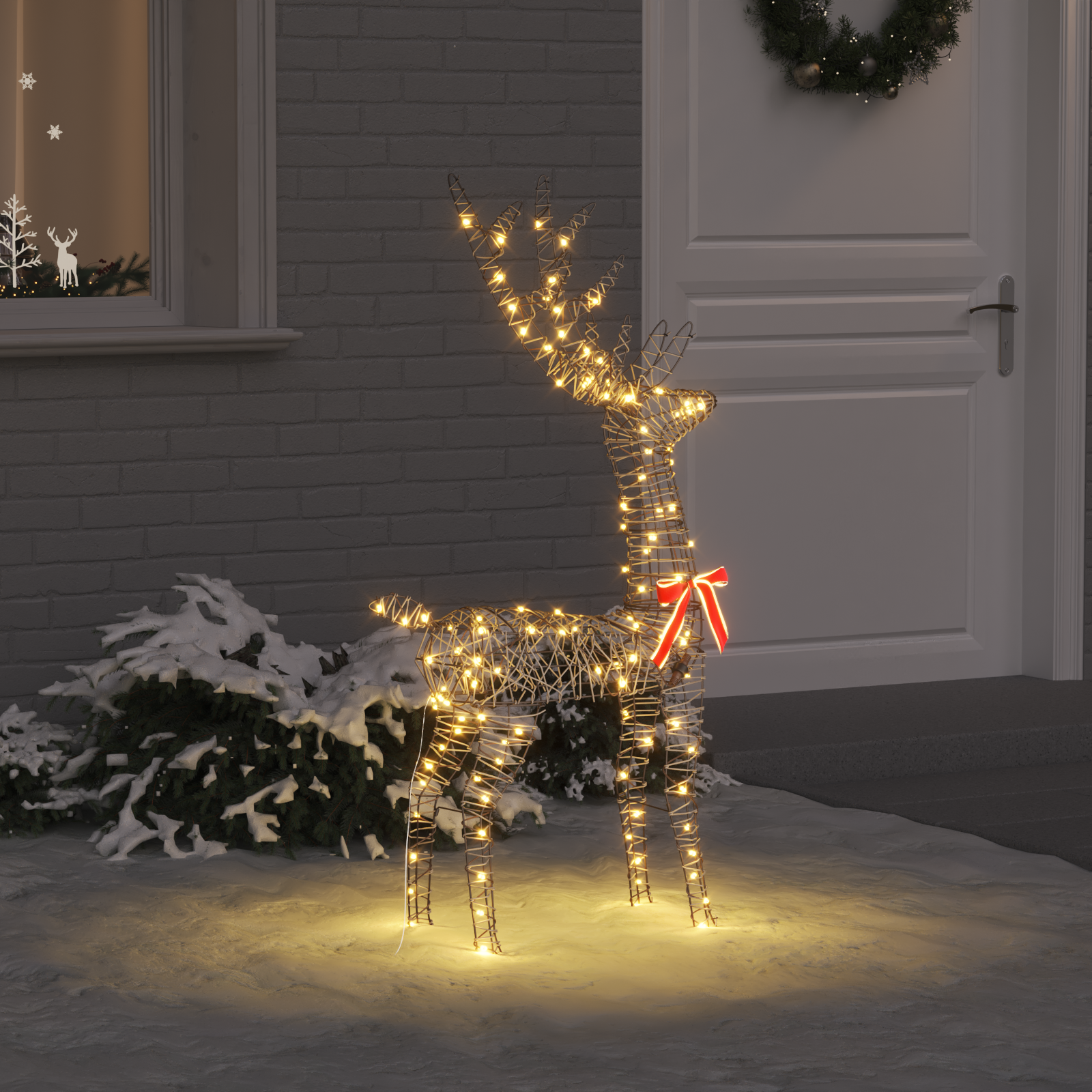 3D ziemeļbriedis ar 140 LED silti baltām lampiņām 70 x 41 x 128 cm Rotangpalma
