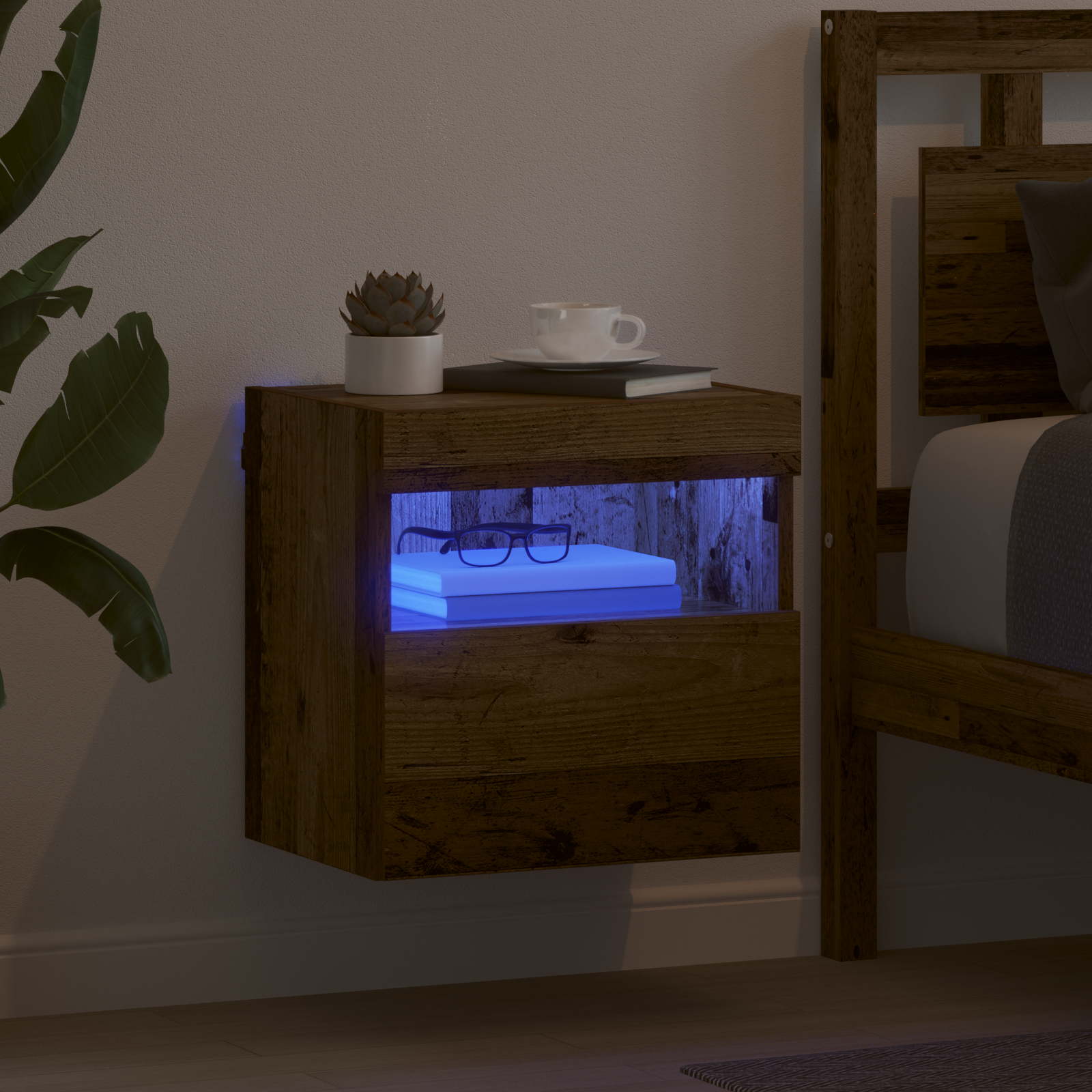 TV sieninė spintelė su LED Senovinis medis 40 x 30 x 40 cm