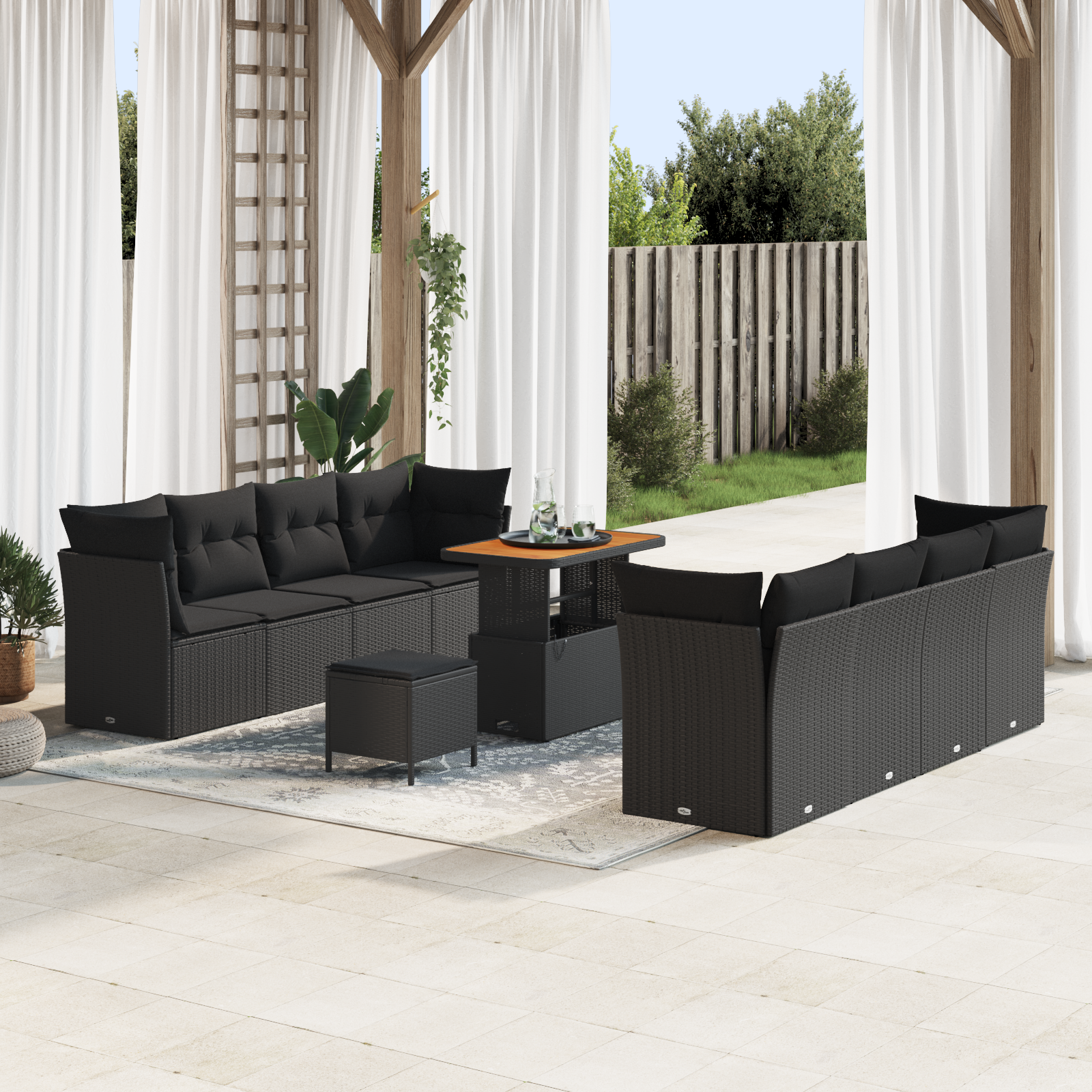 11 dalių sodo sofa su pagalvėlėmis juodas poli ratanas akacijos