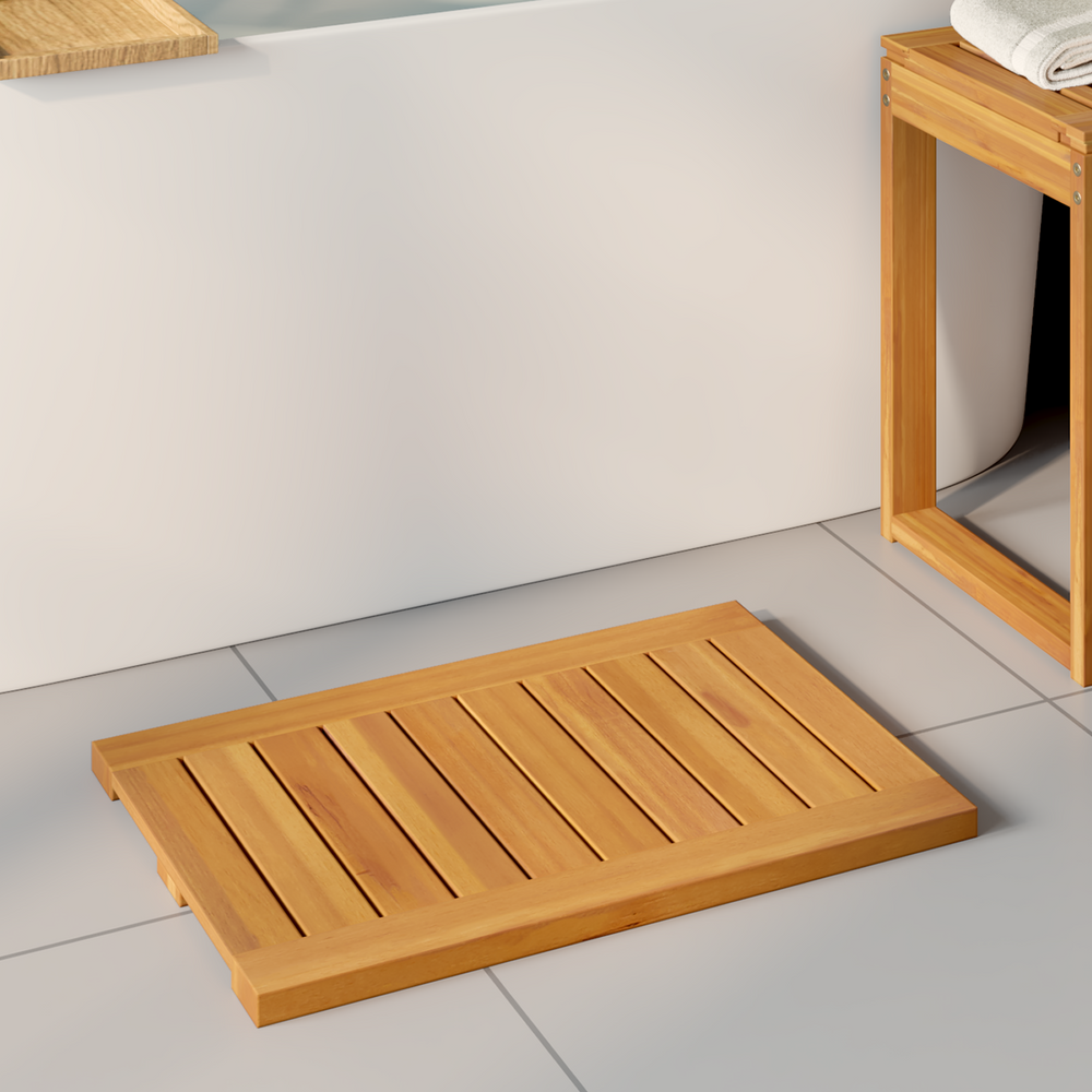 Bath Mat Plain Brown 60 x 40 cm Wood