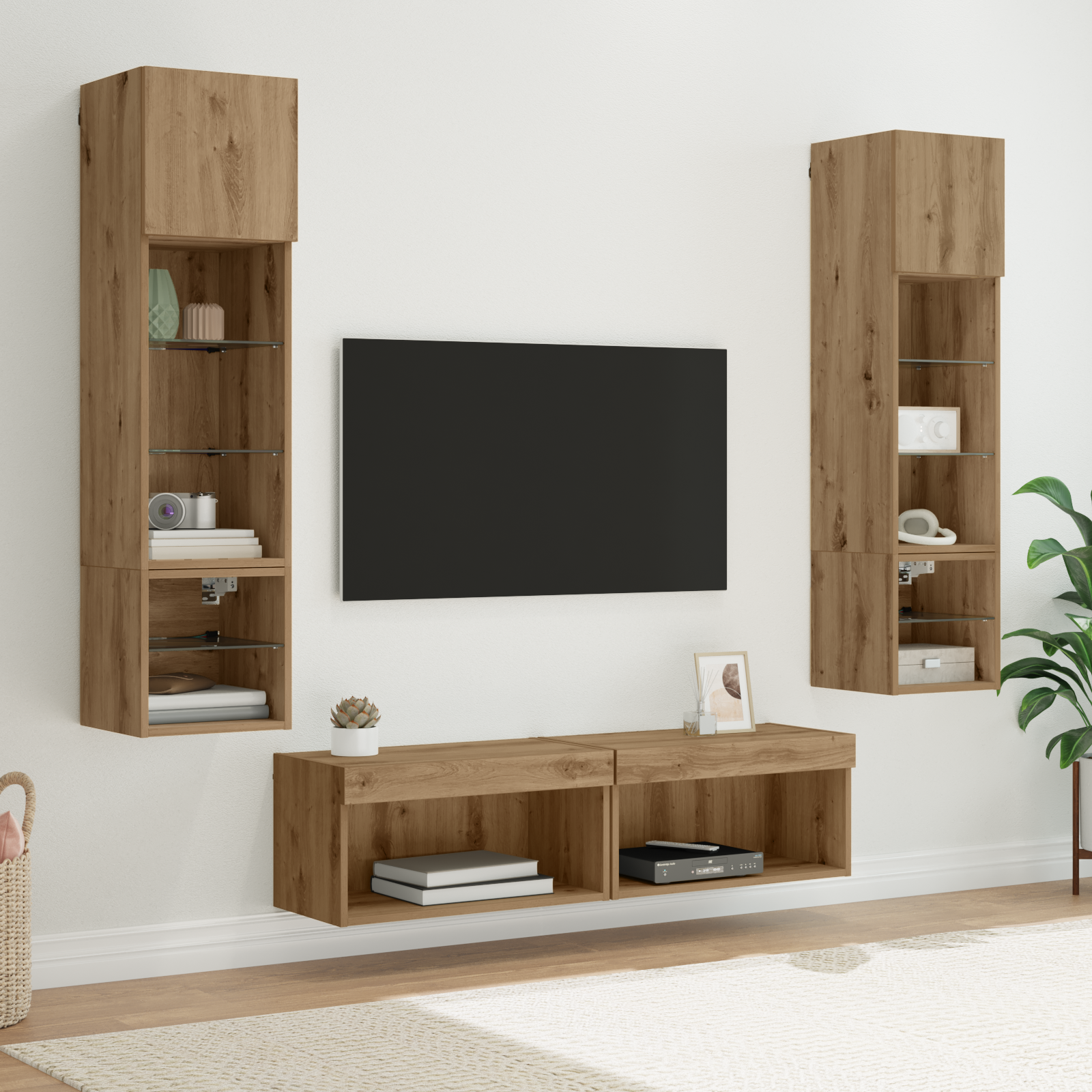 Televizoriaus sieninis modulis 6 pcs Amatininkų ąžuolas