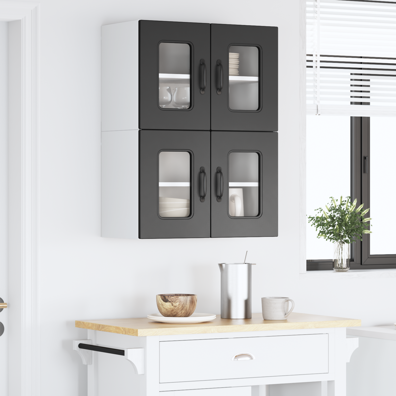 Virtuvės sieninė spintelė 2 pcs Juoda 60 x 31 x 40 cm