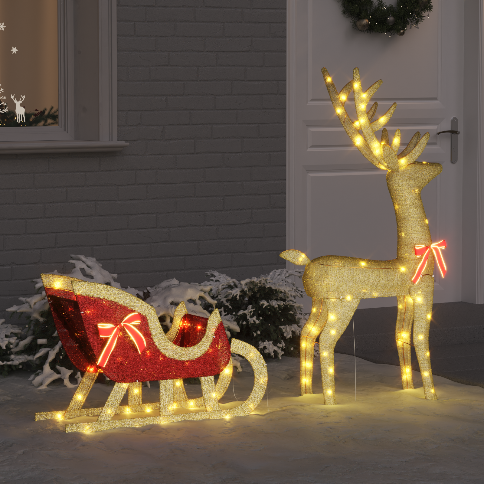 Reindeer Sleigh Warm White 151 x 28 x 128.5 cm fabric