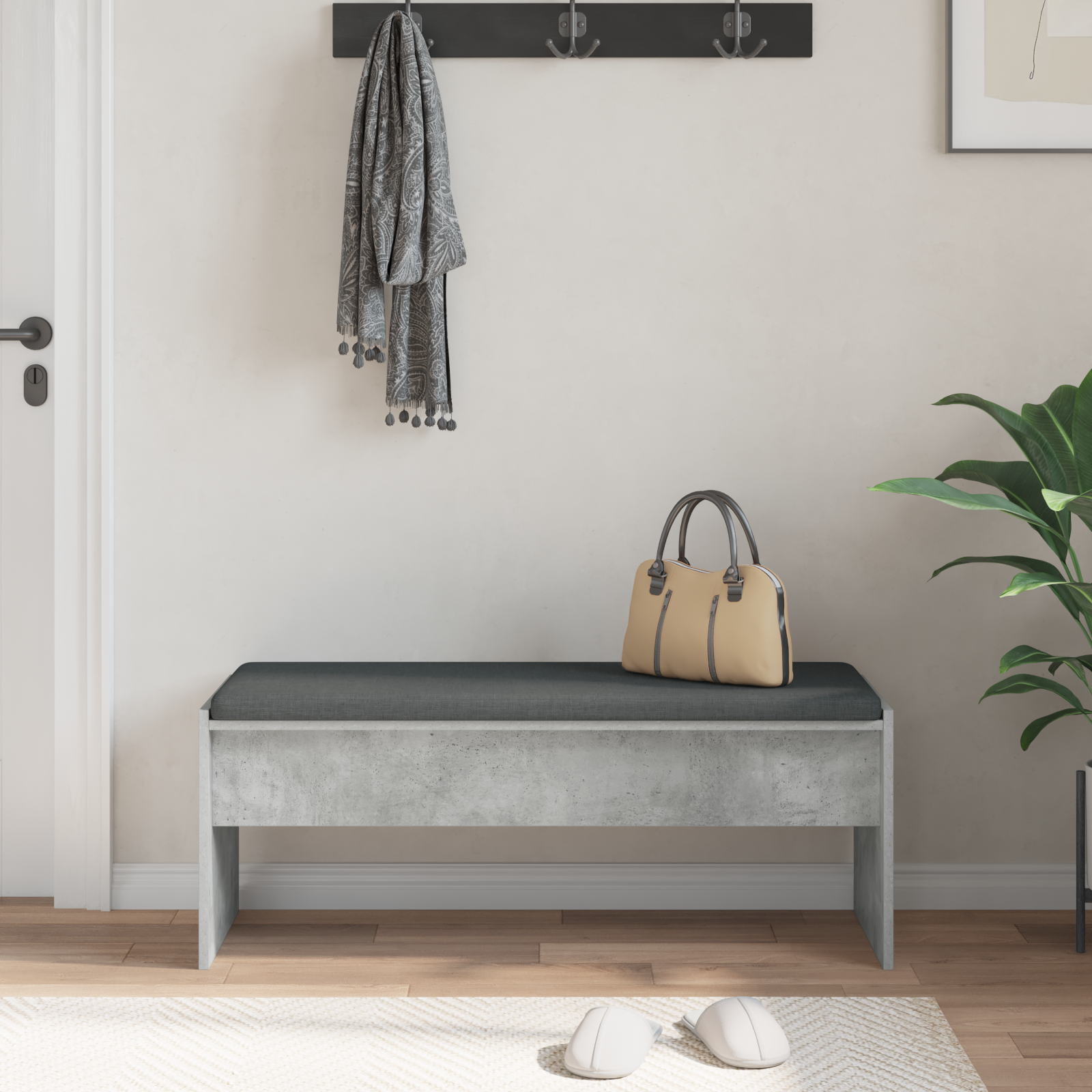 Koridoriaus suolas su pagalve Betono pilka 100 x 38 x 46 cm