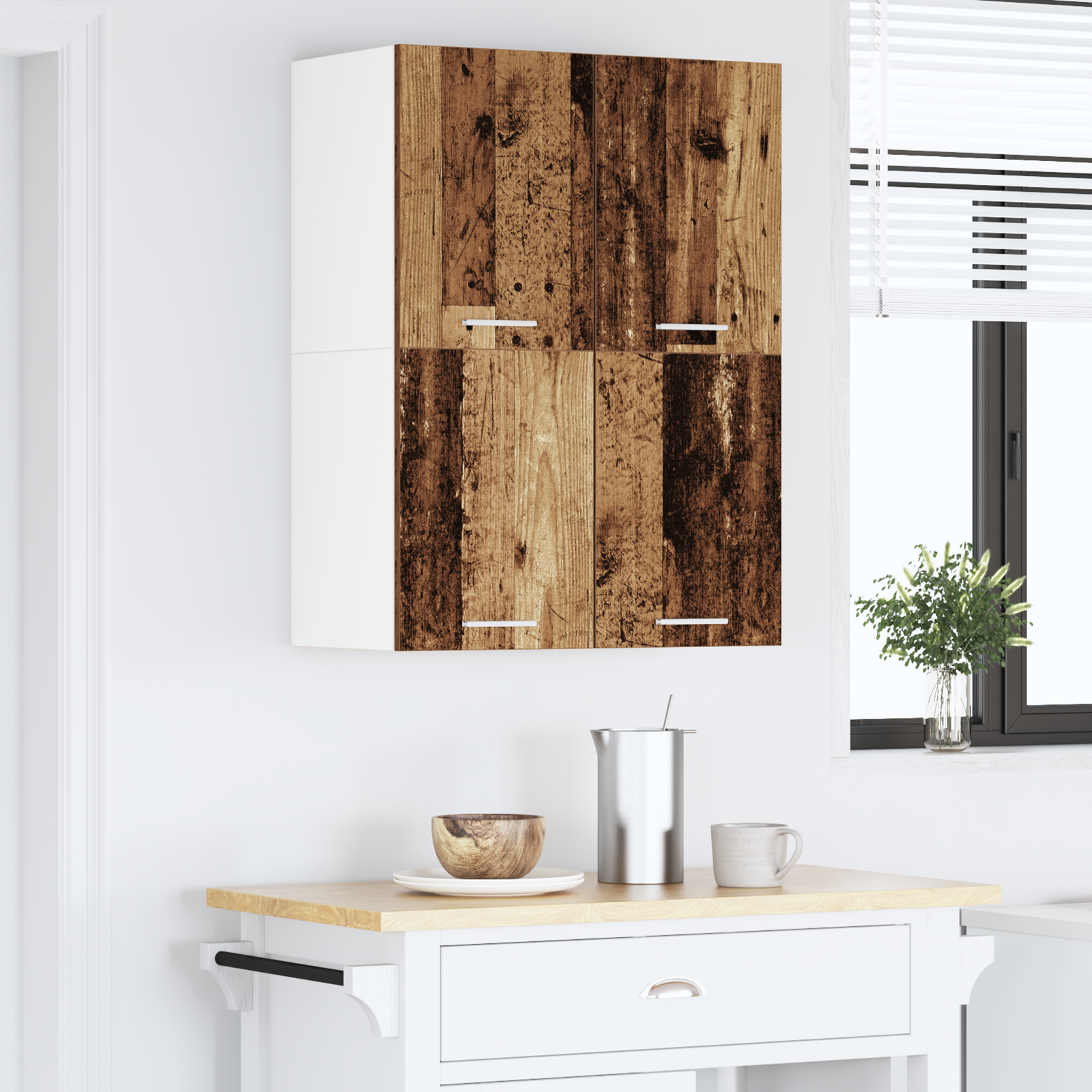 Wall cabinet Riga 2 pcs Old wood and white