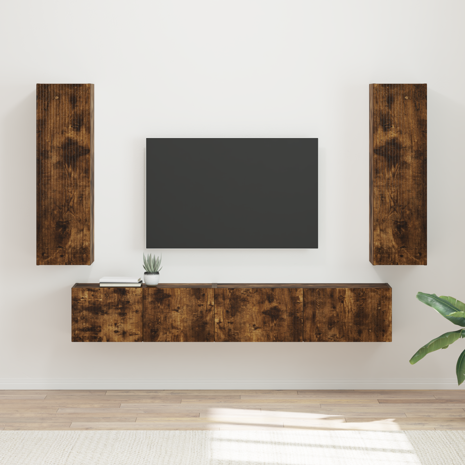 TV spintelių komplektas 3 pcs Rūkyta ąžuolas Apdirbta mediena