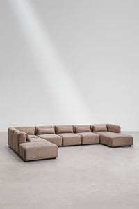 Modulinė sofa FOGLERA – bendras vaizdas, kupranugario spalvos velvetas šenilo