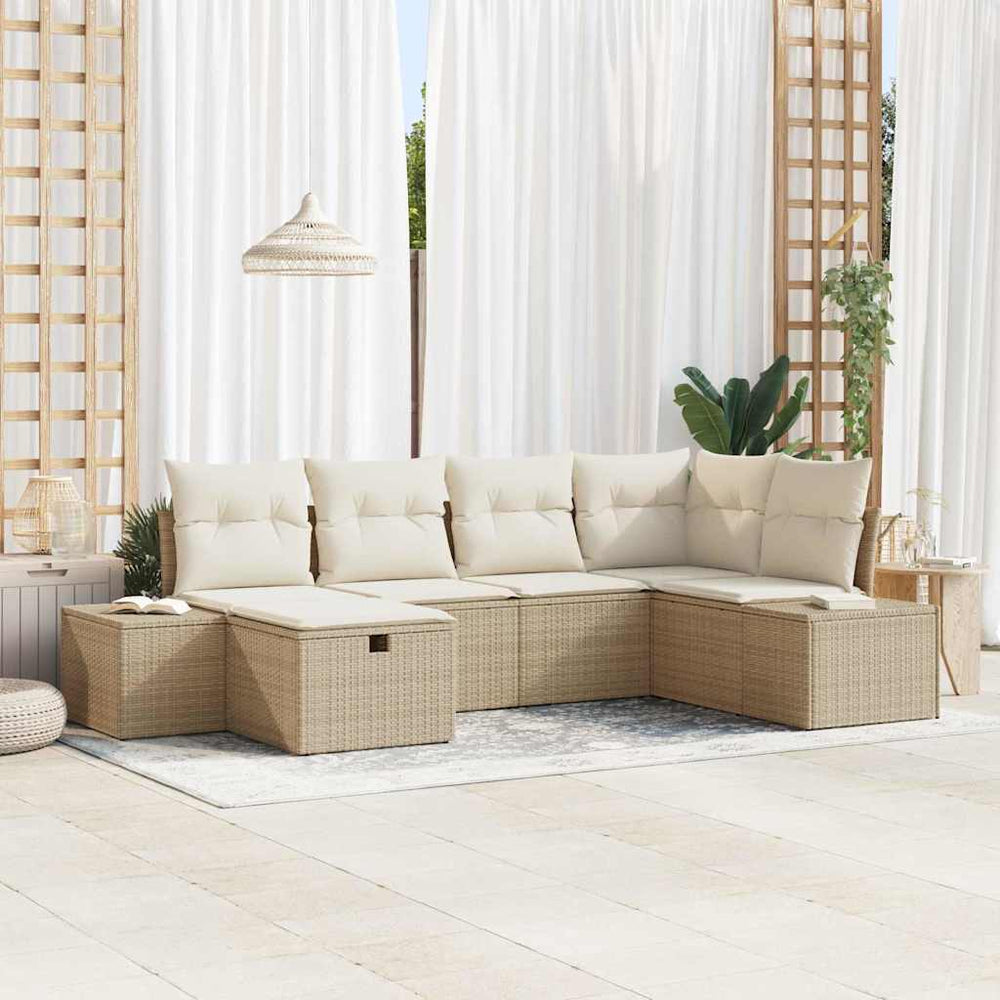 6 dalių Sodo Sofa Komplektas su Pagalvėlėm Smėlio Poli Ratanas - Namų Idėja