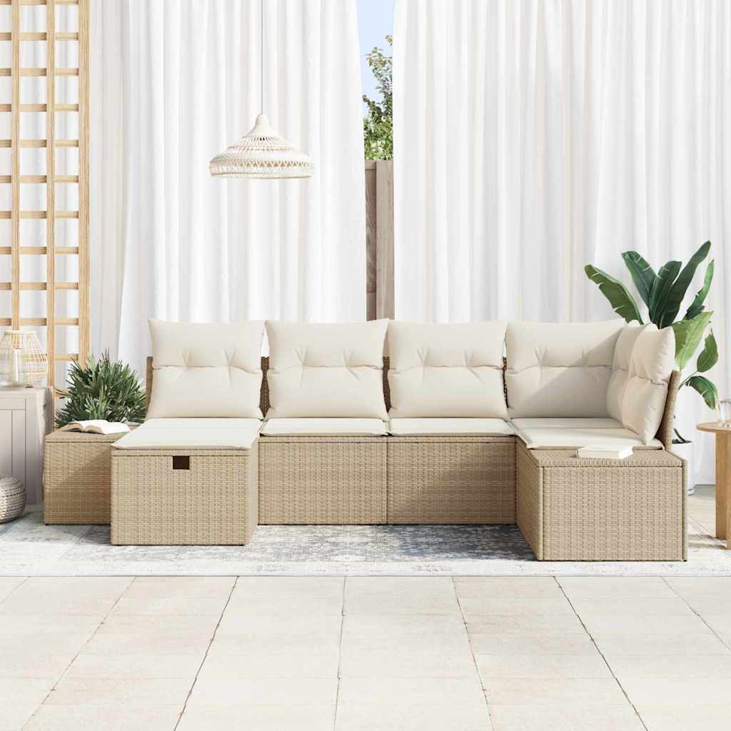 6 dalių Sodo Sofa Komplektas su Pagalvėlėm Smėlio Poli Ratanas - Namų Idėja