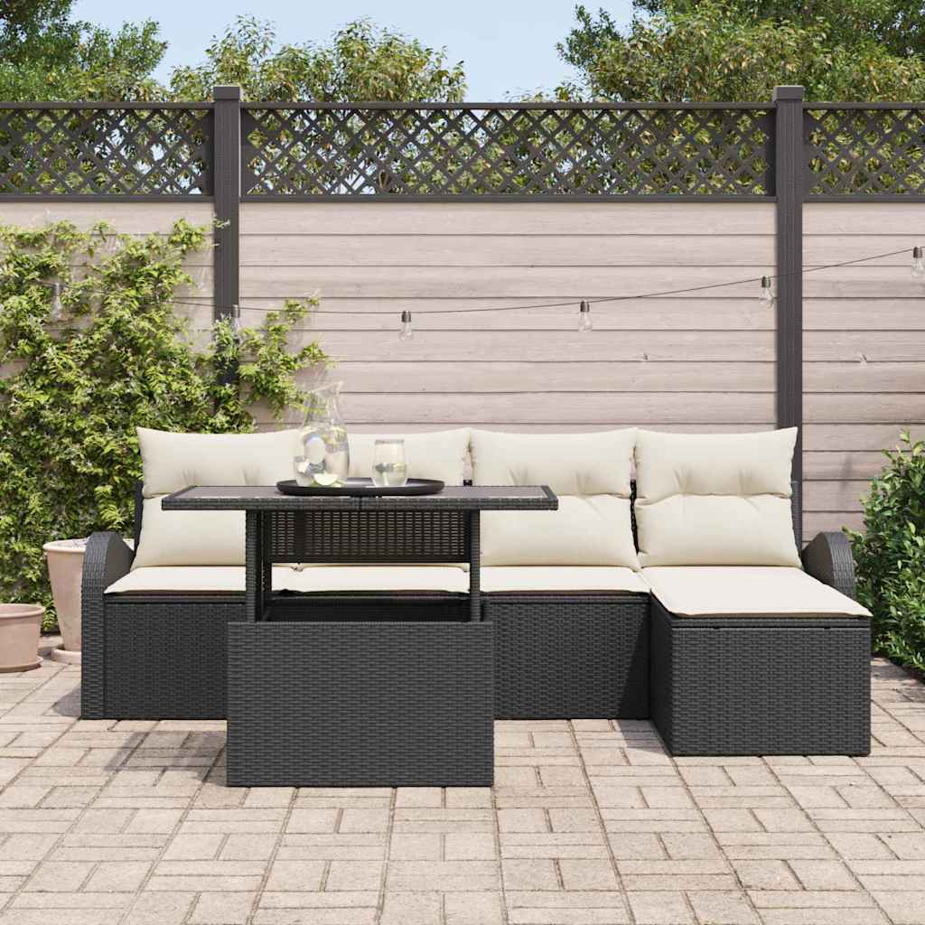 6 dalių sodo sofa komplektas su pagalvėlėmis Juodas Poli Ratanas - Namų Idėja