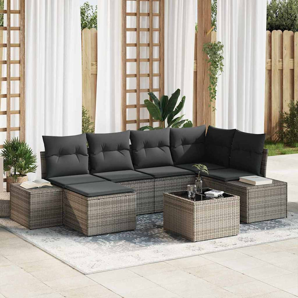 6 dalių sodo sofa komplektas su pagalvėlėmis Juodas Poli rattan - Namų Idėja