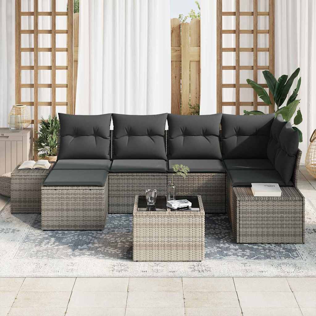 6 dalių sodo sofa komplektas su pagalvėlėmis Juodas Poli rattan - Namų Idėja