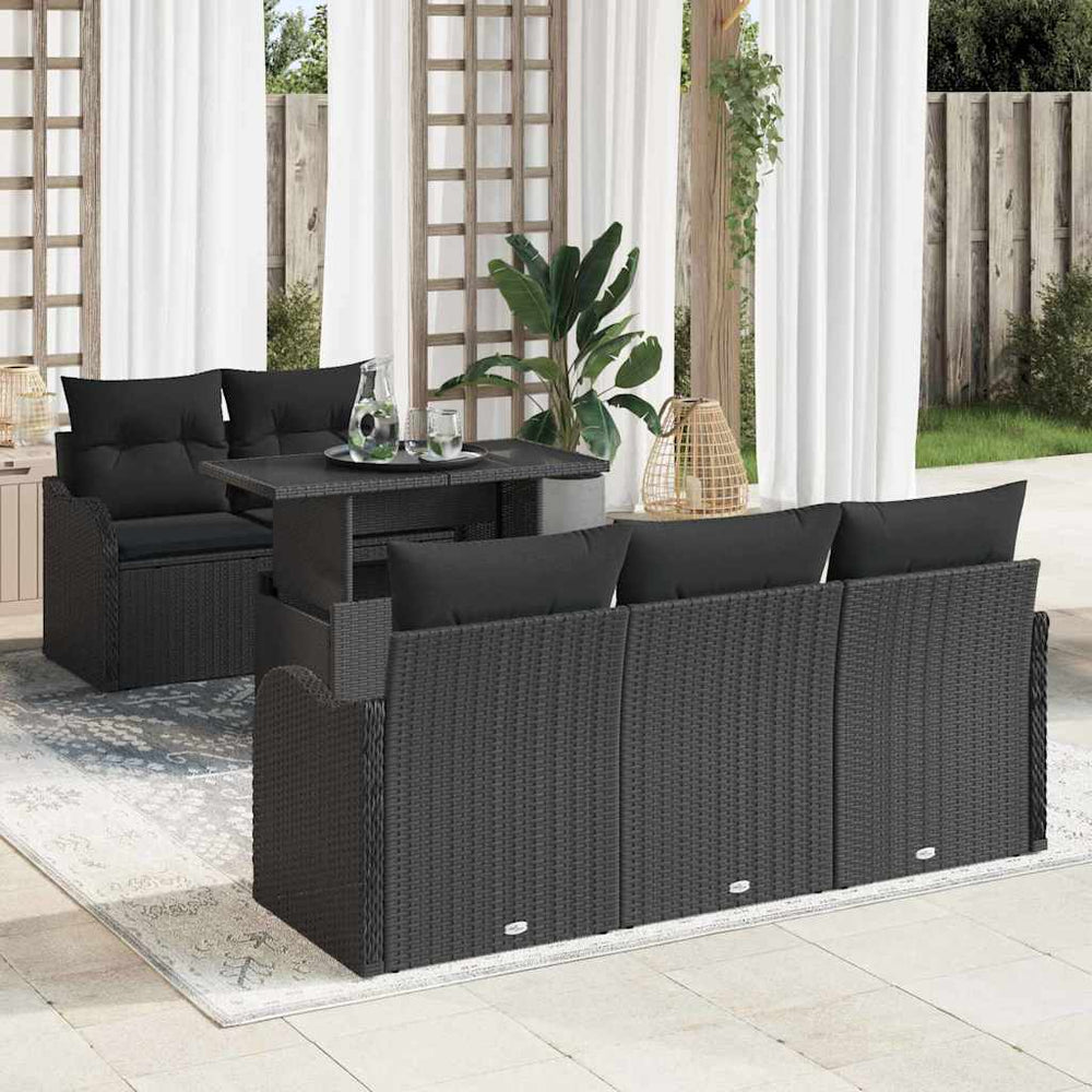 6 dalių sodo sofa komplektas su pagalvėlėmis Juodas poly ratanas - Namų Idėja