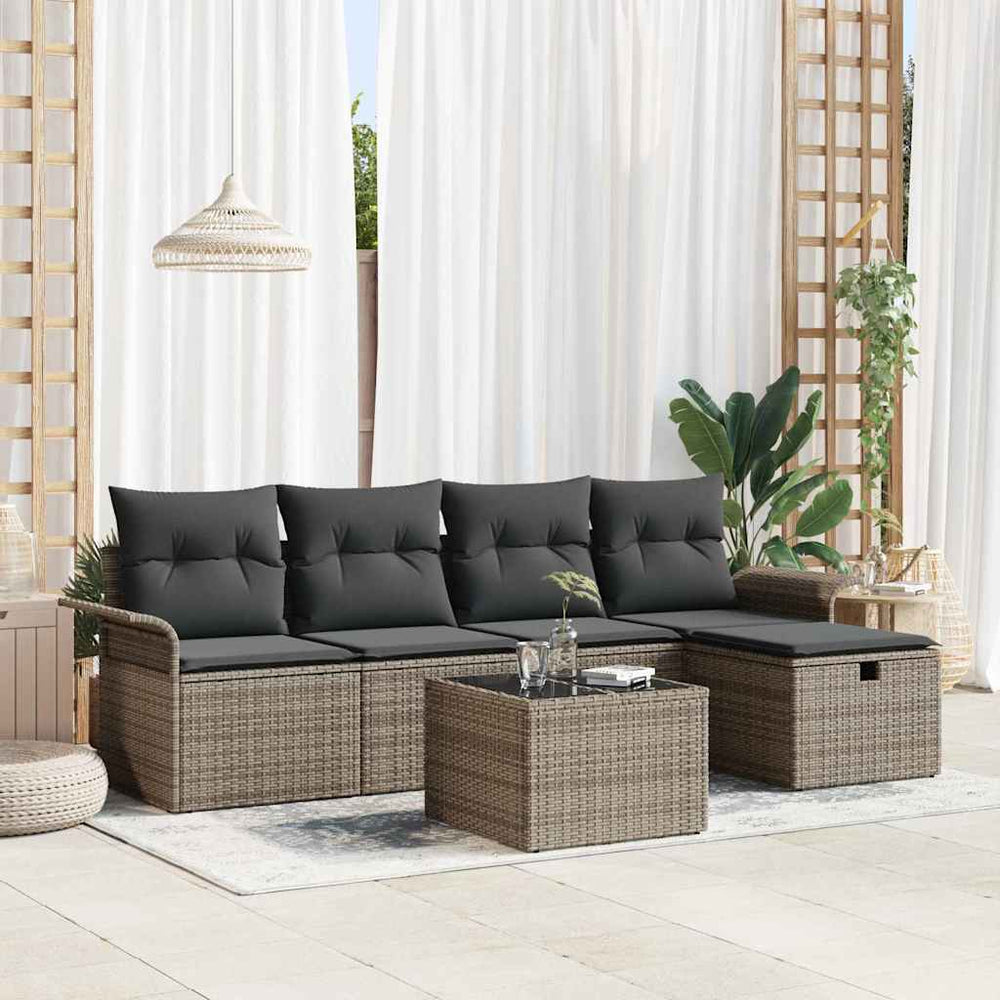 6 dalių sodo sofa komplektas su pagalvėlėmis pilka poli ratanas - Namų Idėja