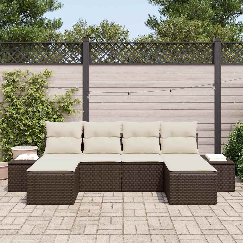 6 dalių sodo sofa komplektas su pagalvėlėmis, Ruda poli ratanas - Namų Idėja