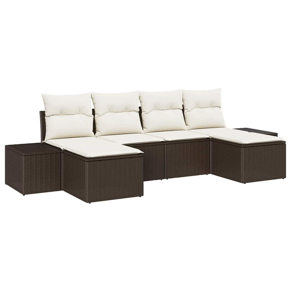 6 dalių sodo sofa komplektas su pagalvėlėmis, Ruda poli ratanas - Namų Idėja