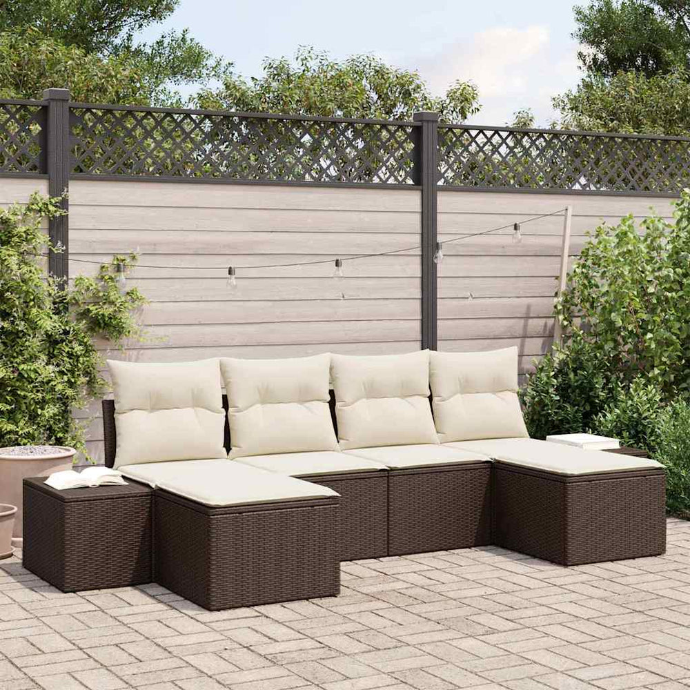 6 dalių sodo sofa komplektas su pagalvėlėmis, Ruda poli ratanas - Namų Idėja