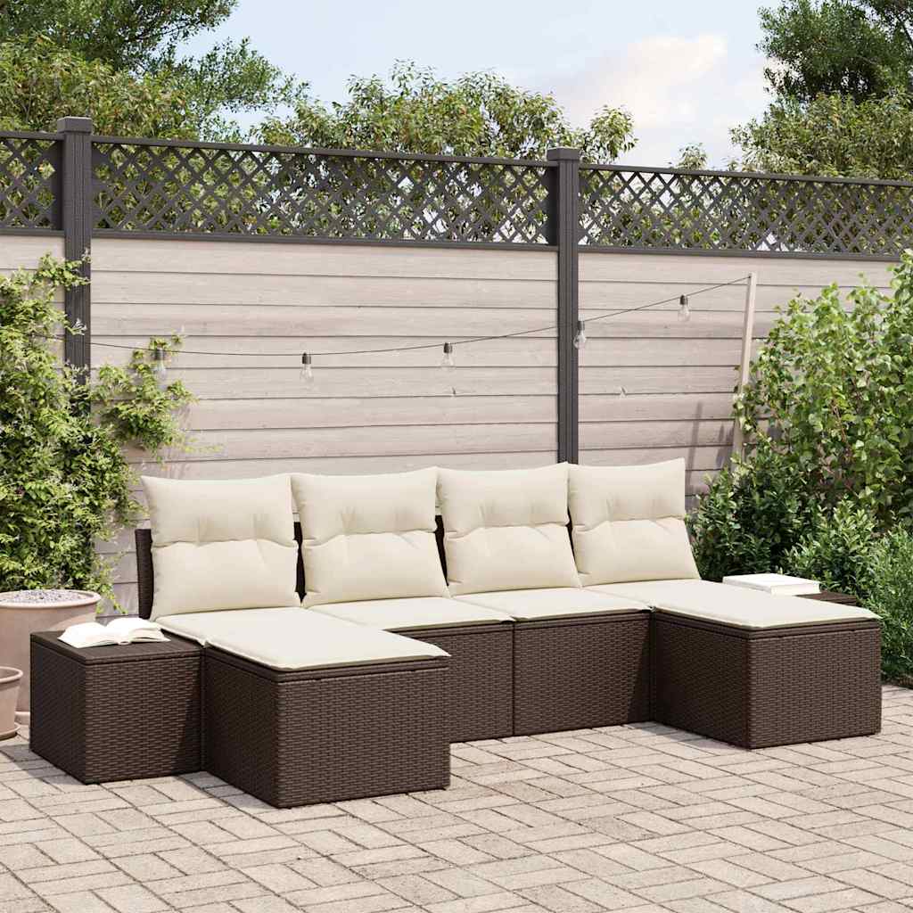 6 dalių sodo sofa komplektas su pagalvėlėmis, Ruda poli ratanas - Namų Idėja