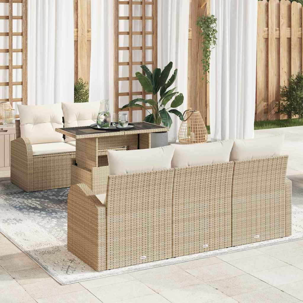 6 dalių sodo sofa komplektas su pagalvėlėmis Smėlio poli ratanas - Namų Idėja