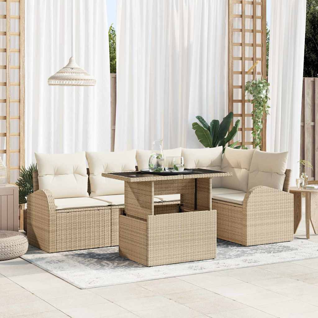 6 dalių sodo sofa komplektas su pagalvėlėmis smėlio poli ratanas - Namų Idėja