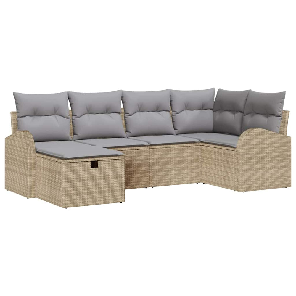 6 dalių sodo sofa komplektas su pagalvėlėmis Smėlio Poli Ratanas - Namų Idėja