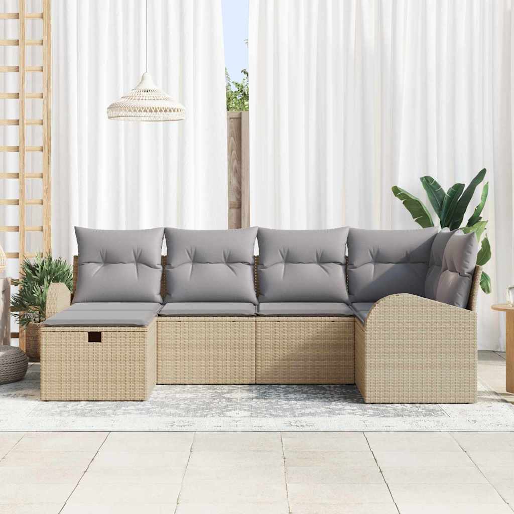 6 dalių sodo sofa komplektas su pagalvėlėmis Smėlio Poli Ratanas - Namų Idėja