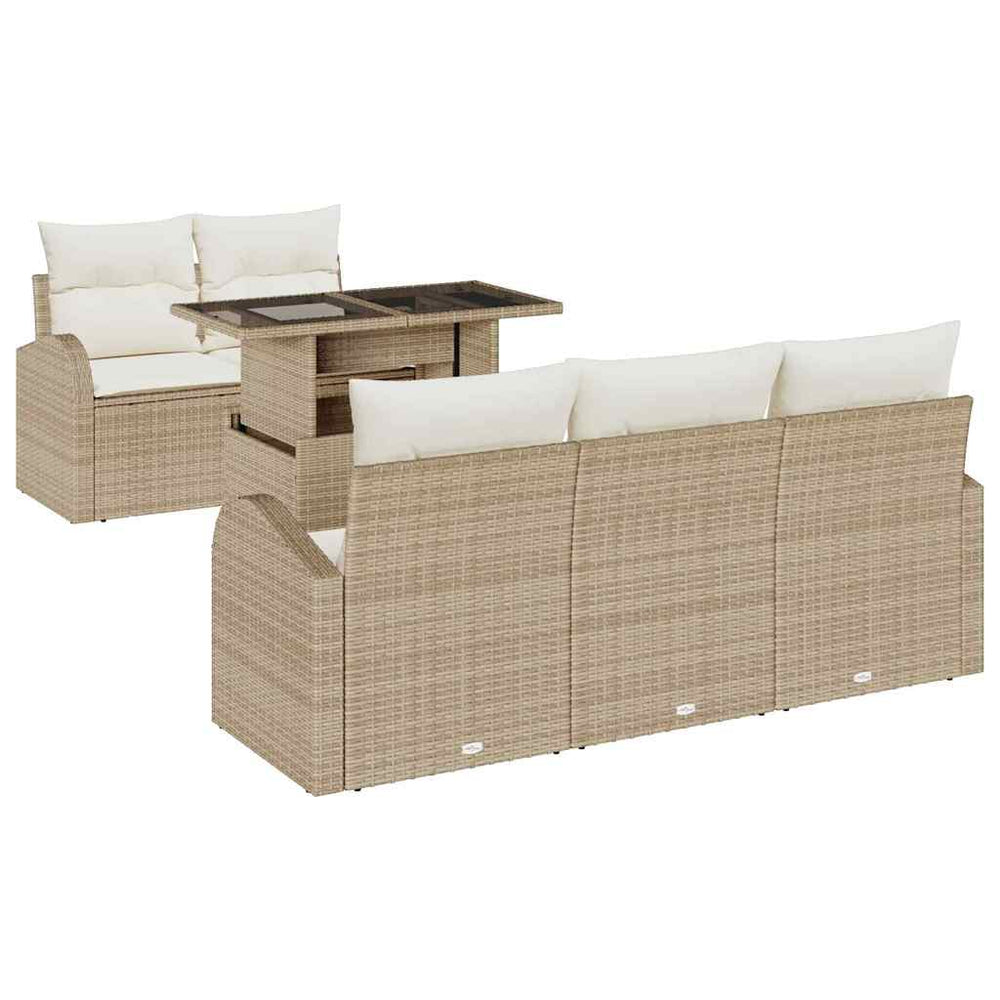 6 dalių sodo sofa komplektas su pagalvėlėmis Smėlio poli ratanas - Namų Idėja