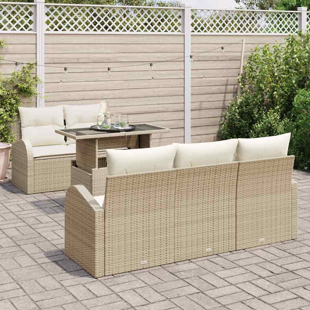 6 dalių sodo sofa komplektas su pagalvėlėmis Smėlio poli ratanas - Namų Idėja
