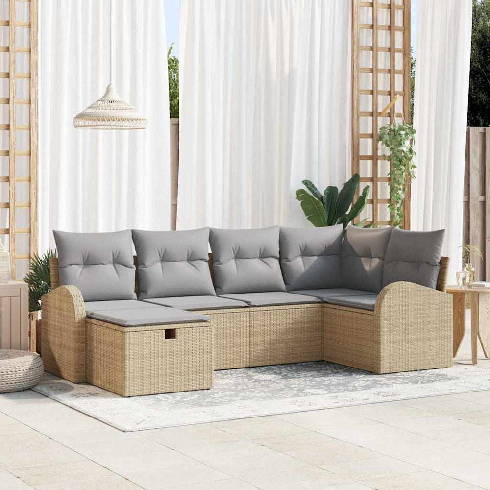 6 dalių sodo sofa komplektas su pagalvėlėmis Smėlio Poli Ratanas - Namų Idėja