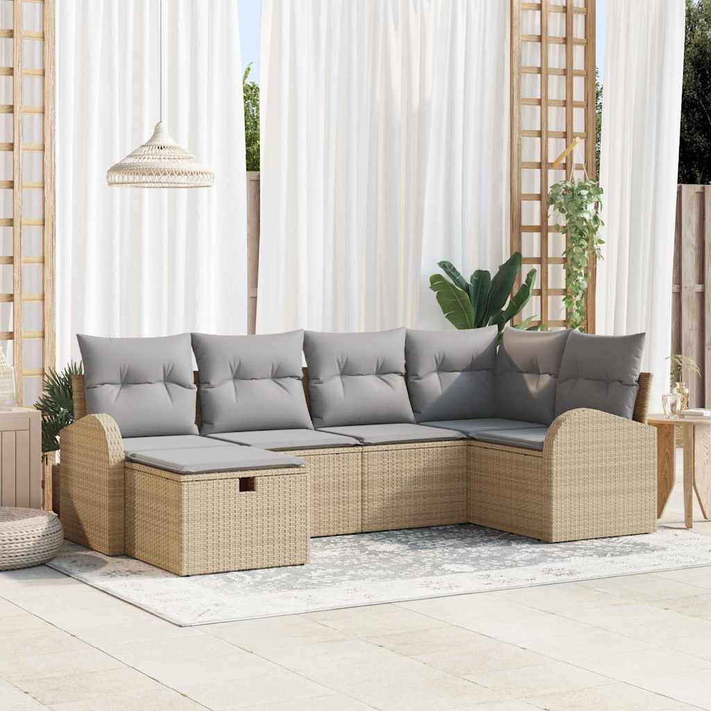 6 dalių sodo sofa komplektas su pagalvėlėmis Smėlio Poli Ratanas - Namų Idėja