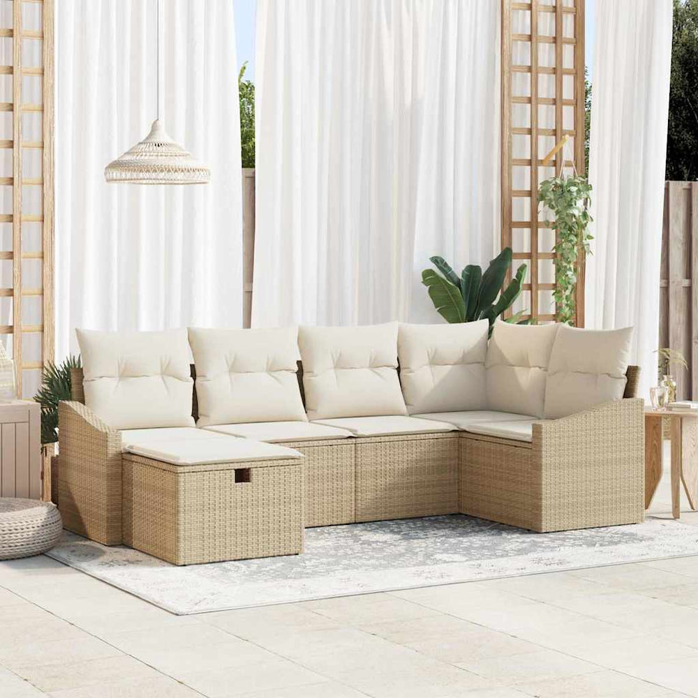 6 dalių sodo sofa komplektas su pagalvėlėmis Smėlio spalvos poli ratanas - Namų Idėja