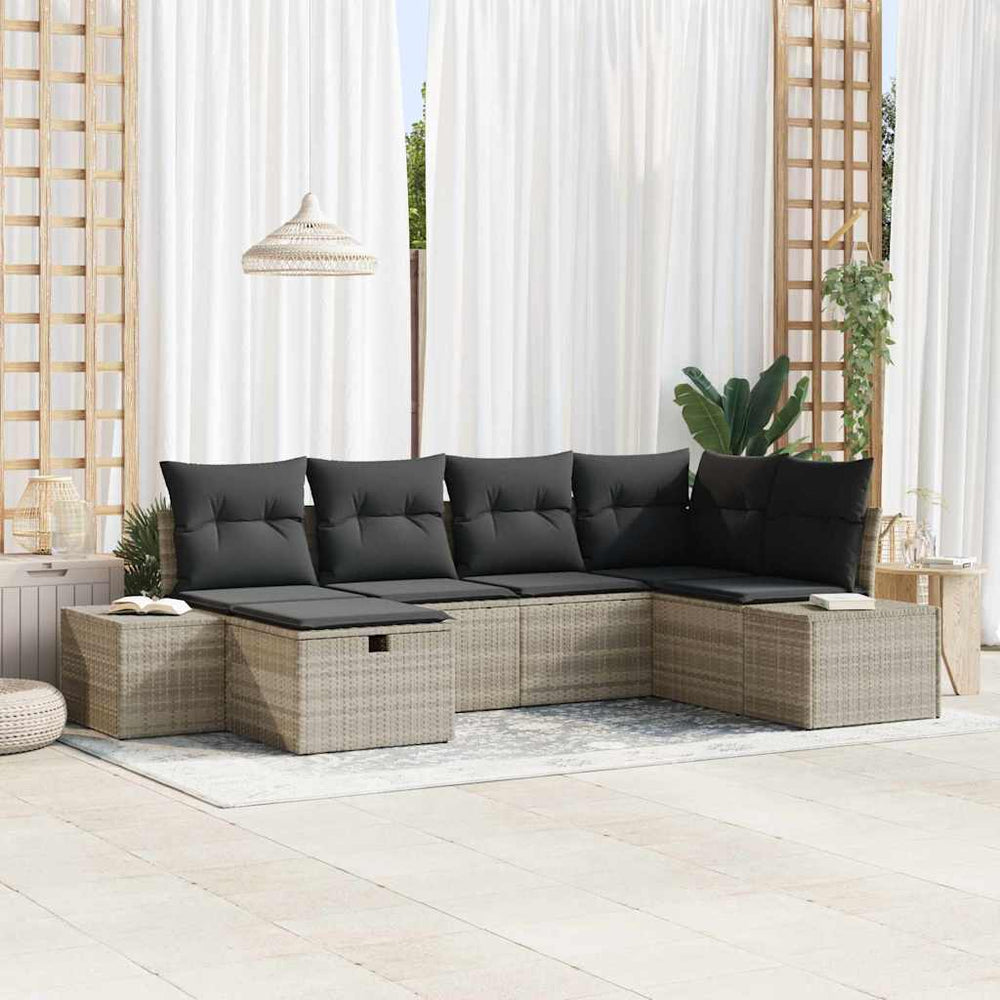 6 dalių Sodo Sofa Komplektas su Pagalvėlėmis Šviesiai Pilka Poli Ratanas - Namų Idėja