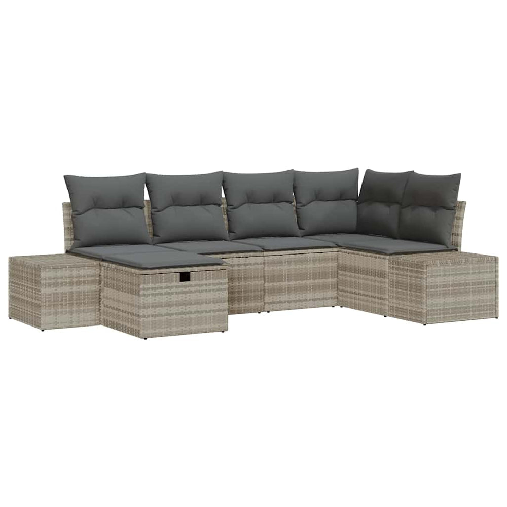 6 dalių Sodo Sofa Komplektas su Pagalvėlėmis Šviesiai Pilka Poli Ratanas - Namų Idėja