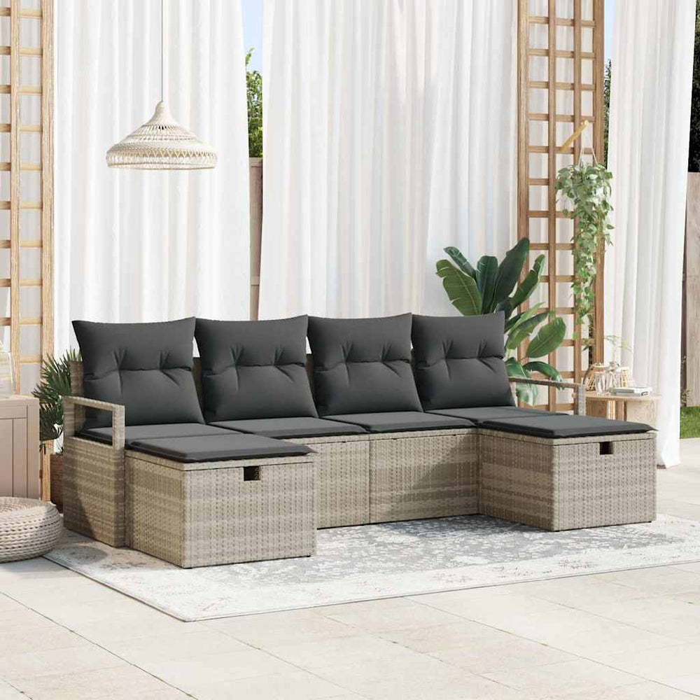 6 dalių sodo sofa komplektas su pagalvėlėmis šviesiai pilka poli ratano - Namų Idėja
