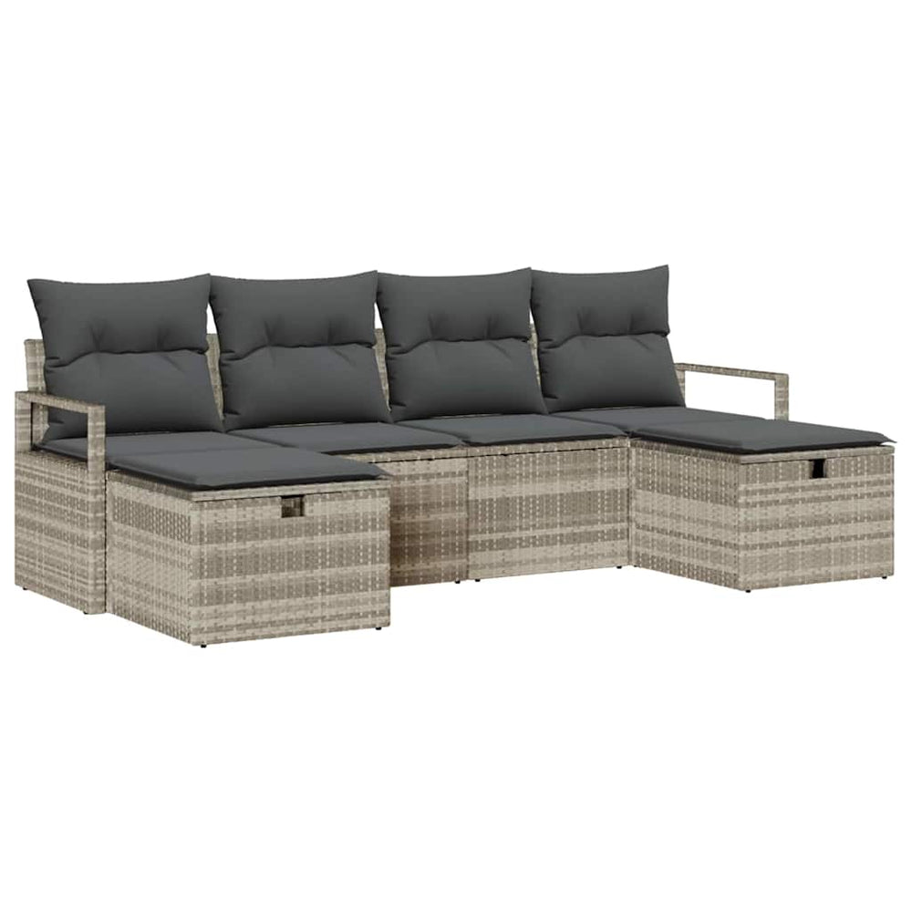 6 dalių sodo sofa komplektas su pagalvėlėmis šviesiai pilka poli ratano - Namų Idėja